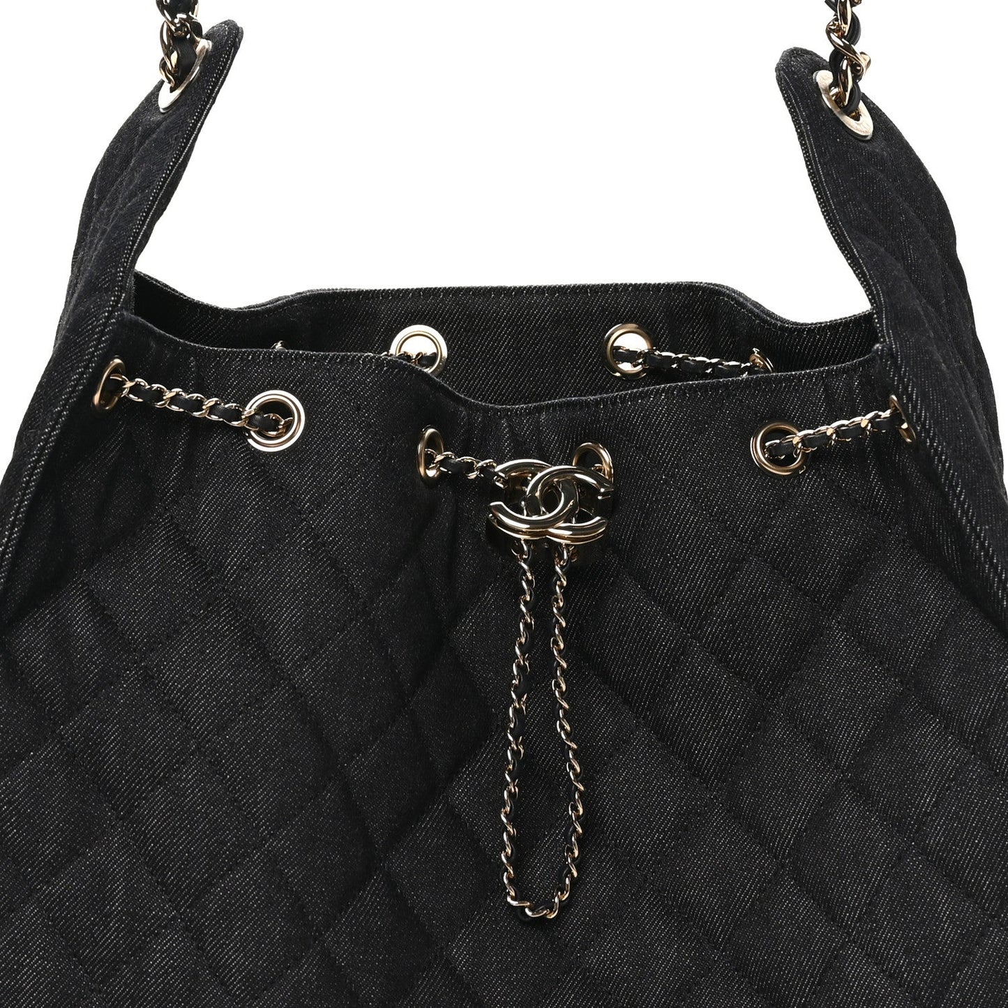 Denim Quilted Medium Chanel 25 Handbag Dark Blue