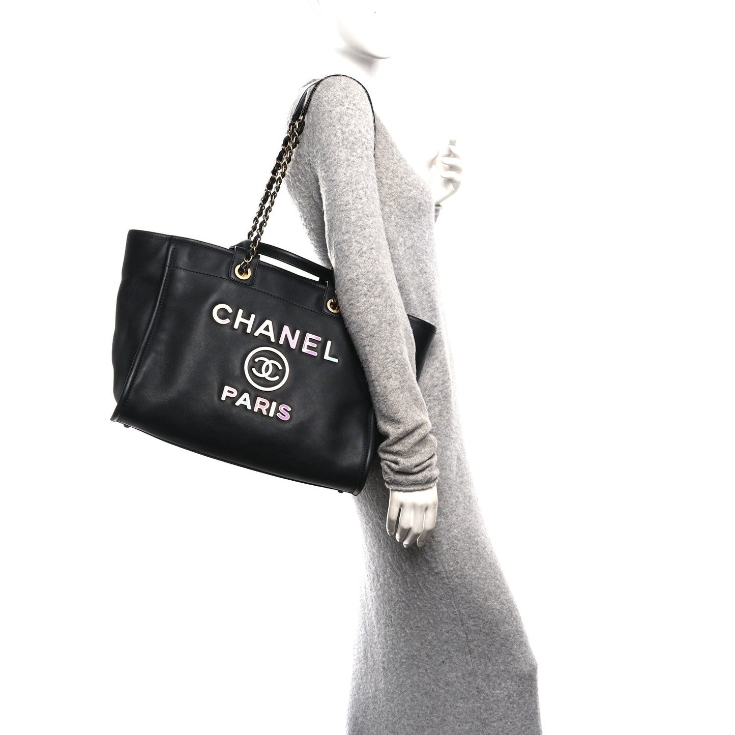Calfskin Medium Deauville Tote Black Multicolor