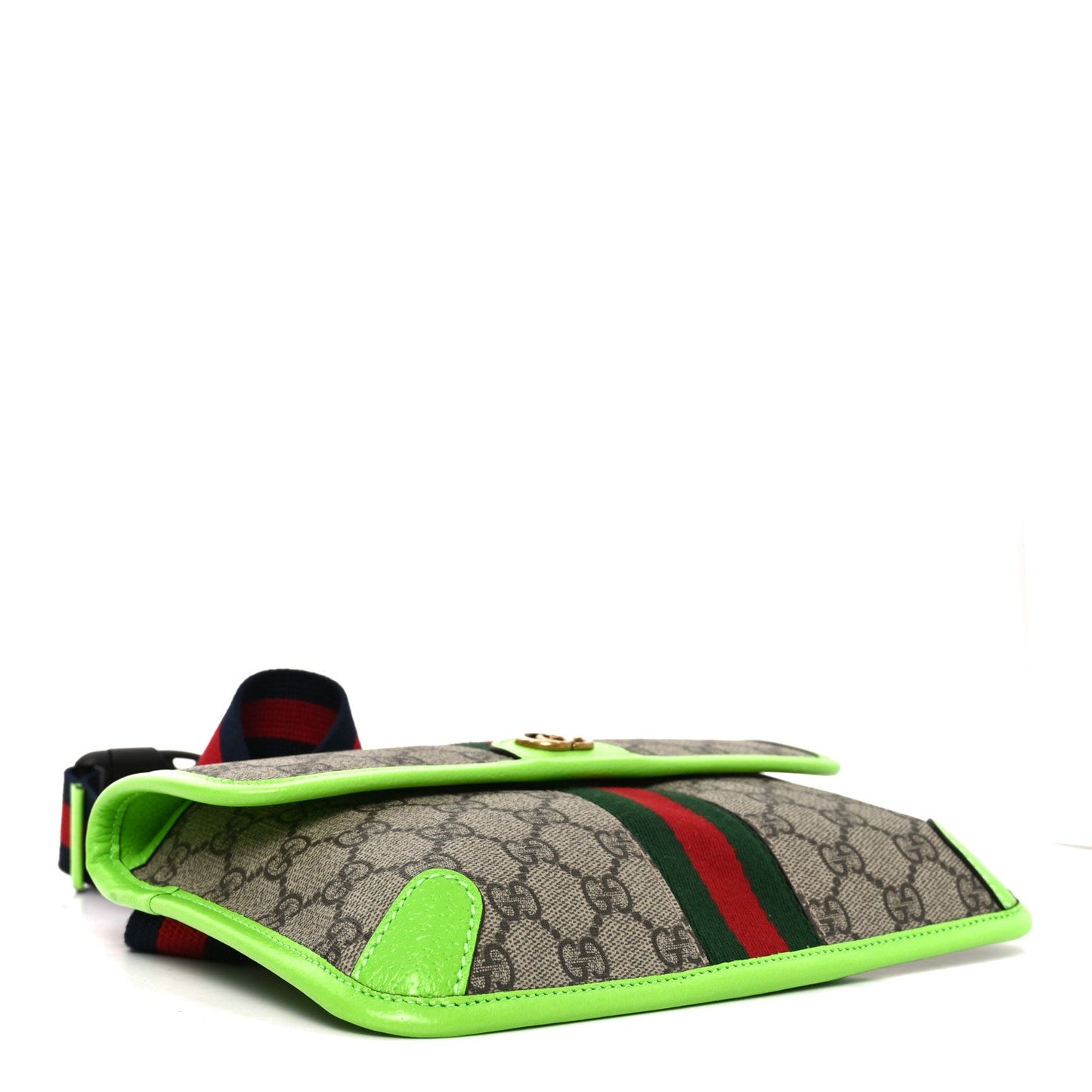 GG Supreme Monogram Web Small Ophidia Belt Bag Beige Ebony Electric Green