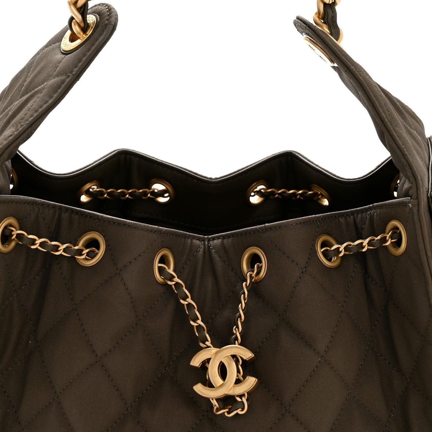 Canvas Quilted Small Chanel 25 Handbag Khaki