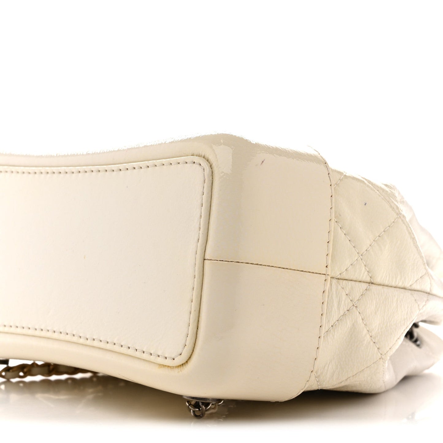 Patent Goatskin Quilted Small Gabrielle Backpack White