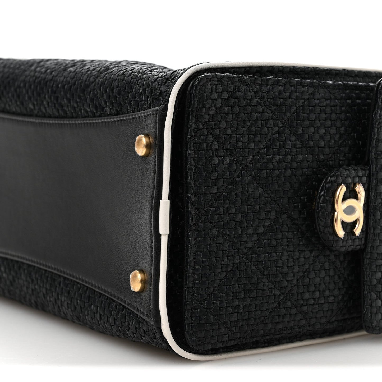 Braided Raffia Calfskin Small Chanel 25 Handbag Black White