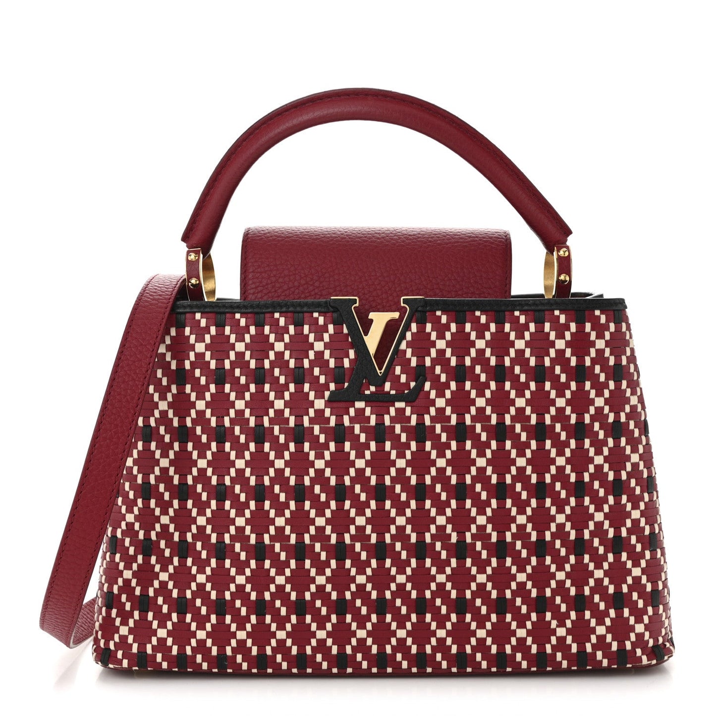 Calfskin Woven Capucines PM Black Red