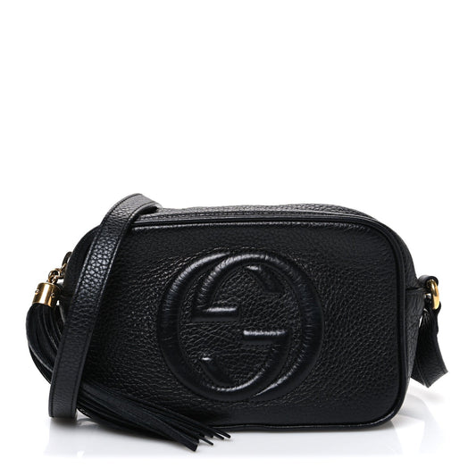 Pebbled Calfskin Small Soho Disco Bag Black