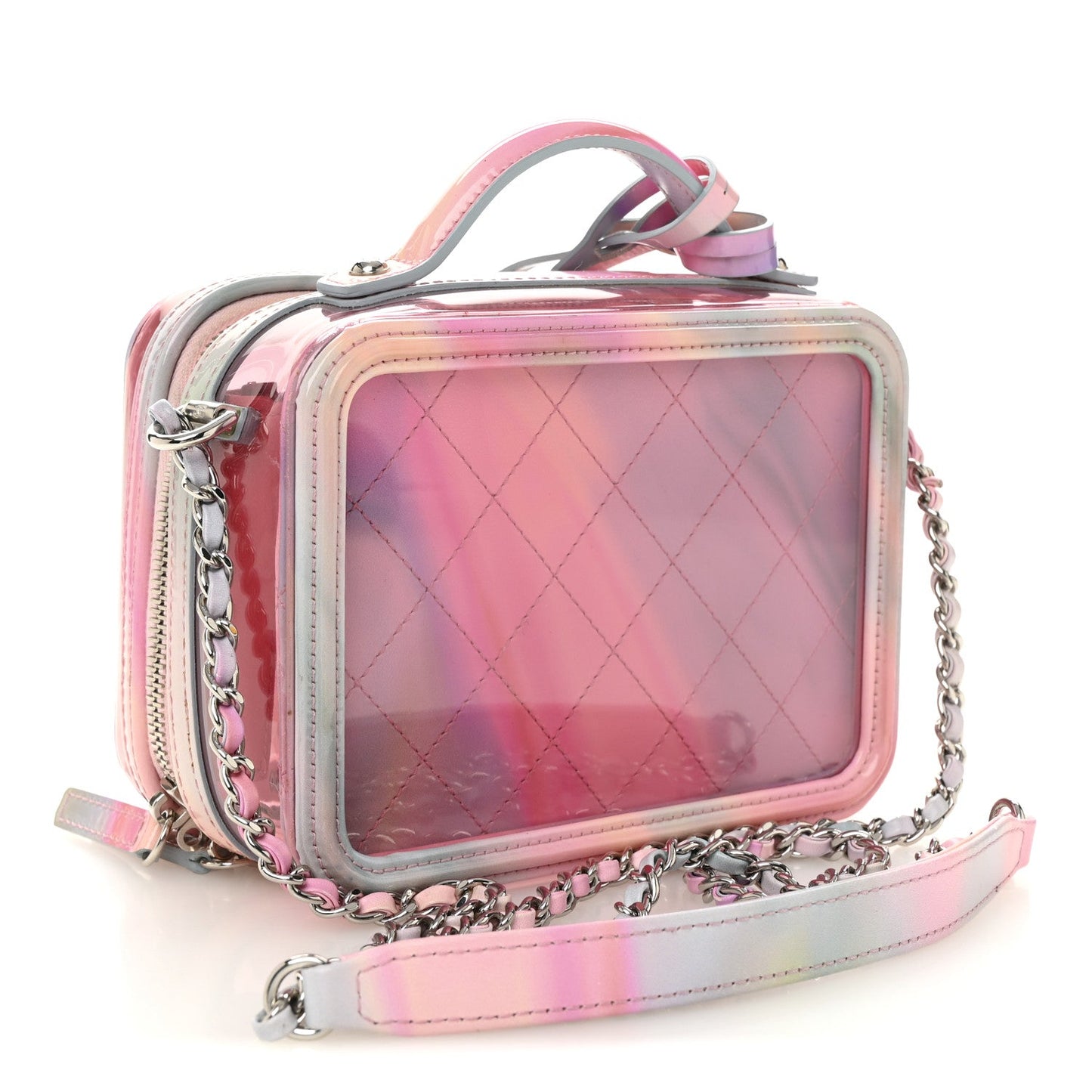 PVC Lambskin Filigree Small CC Filigree Vanity Case Pink Multicolor