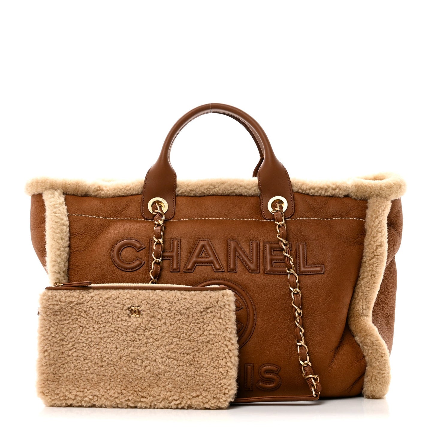 Lambskin Shearling Medium Deauville Tote Brown