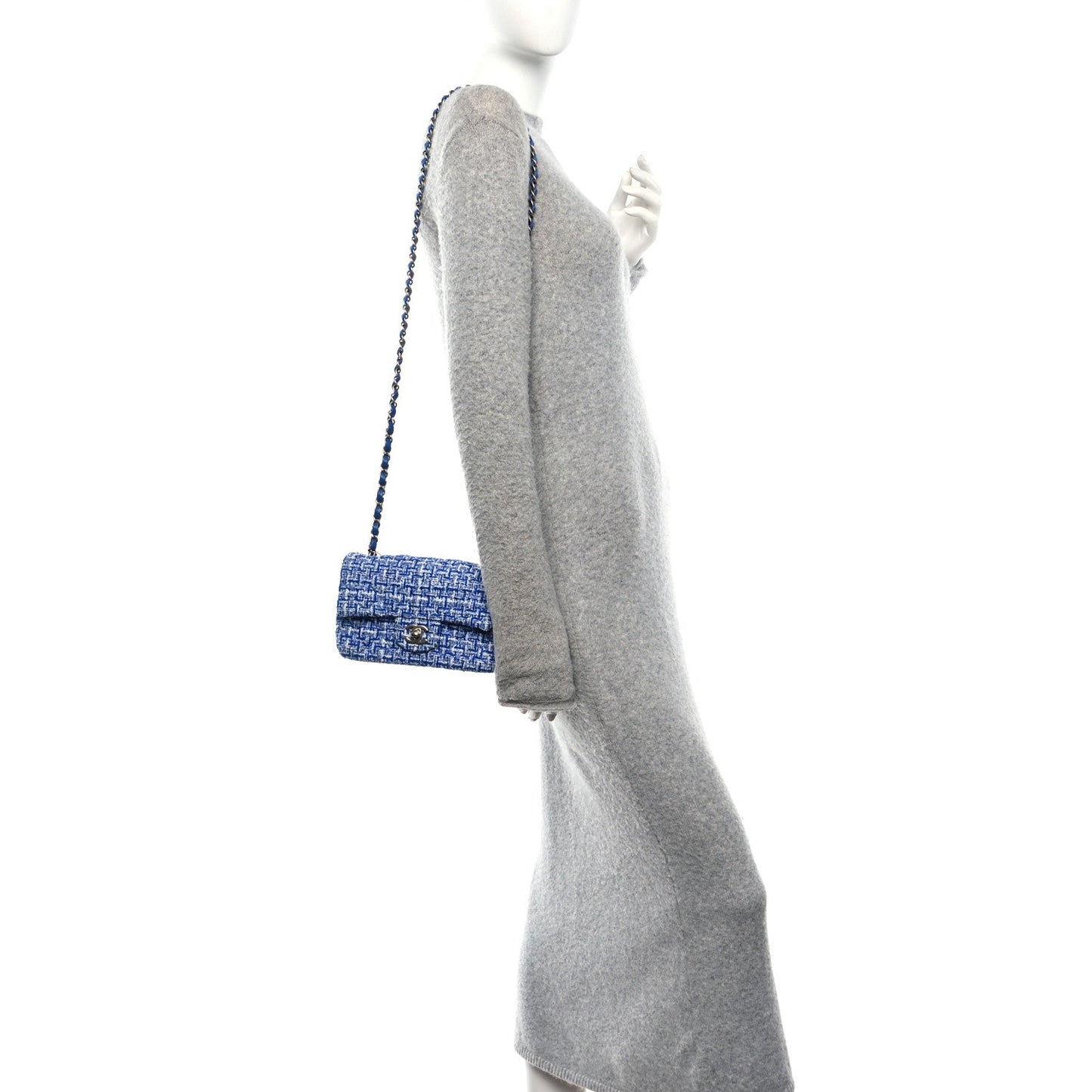 Tweed Quilted Mini Rectangular Flap Blue White