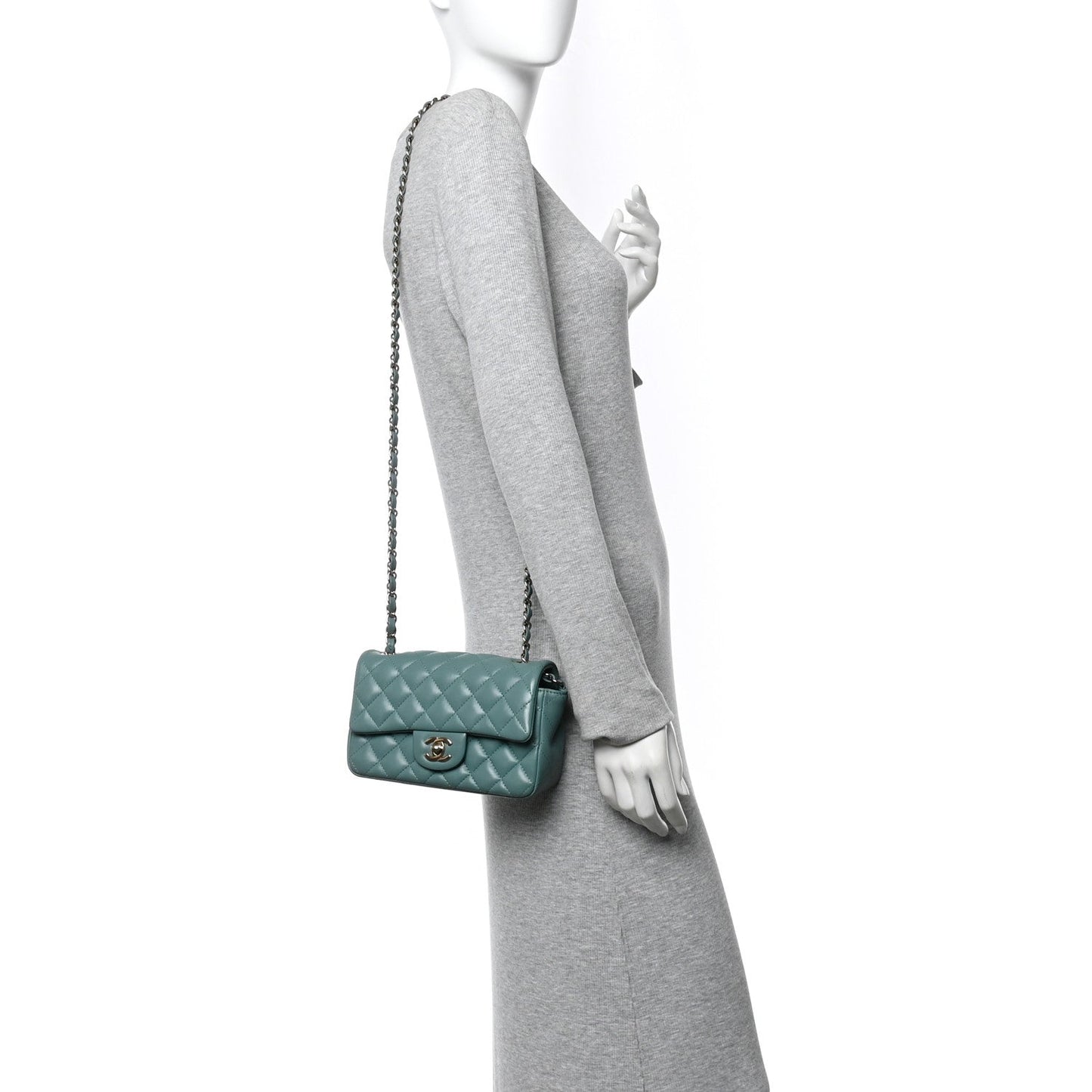 Lambskin Quilted Mini Rectangular Flap Green