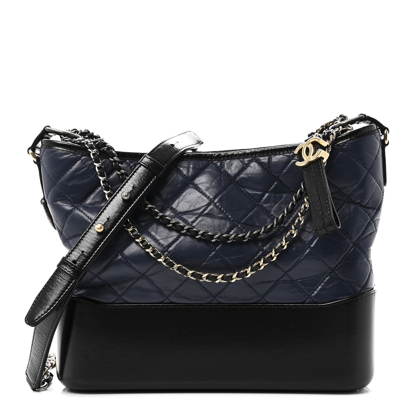 Aged Calfskin Quilted Medium Gabrielle Hobo Navy Black