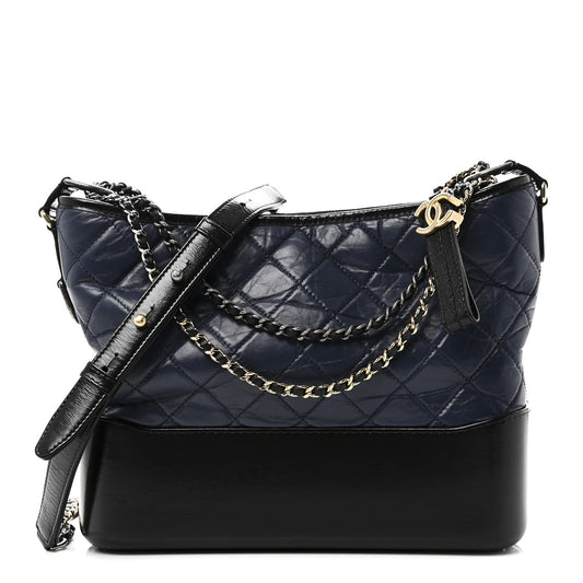 Aged Calfskin Quilted Medium Gabrielle Hobo Navy Black