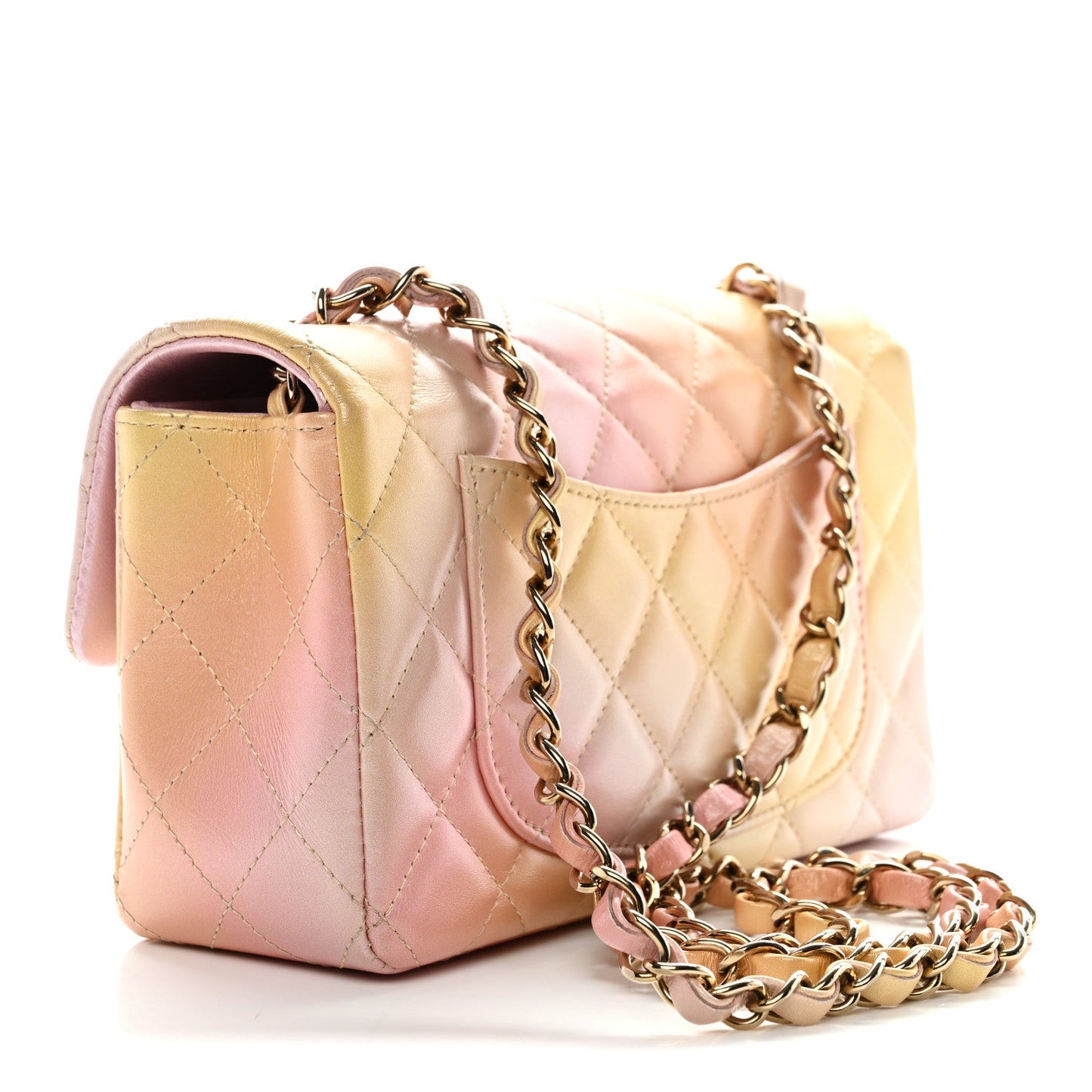 Lambskin Quilted Tie Dye Ombre Mini Rectangular Flap Yellow Multicolor