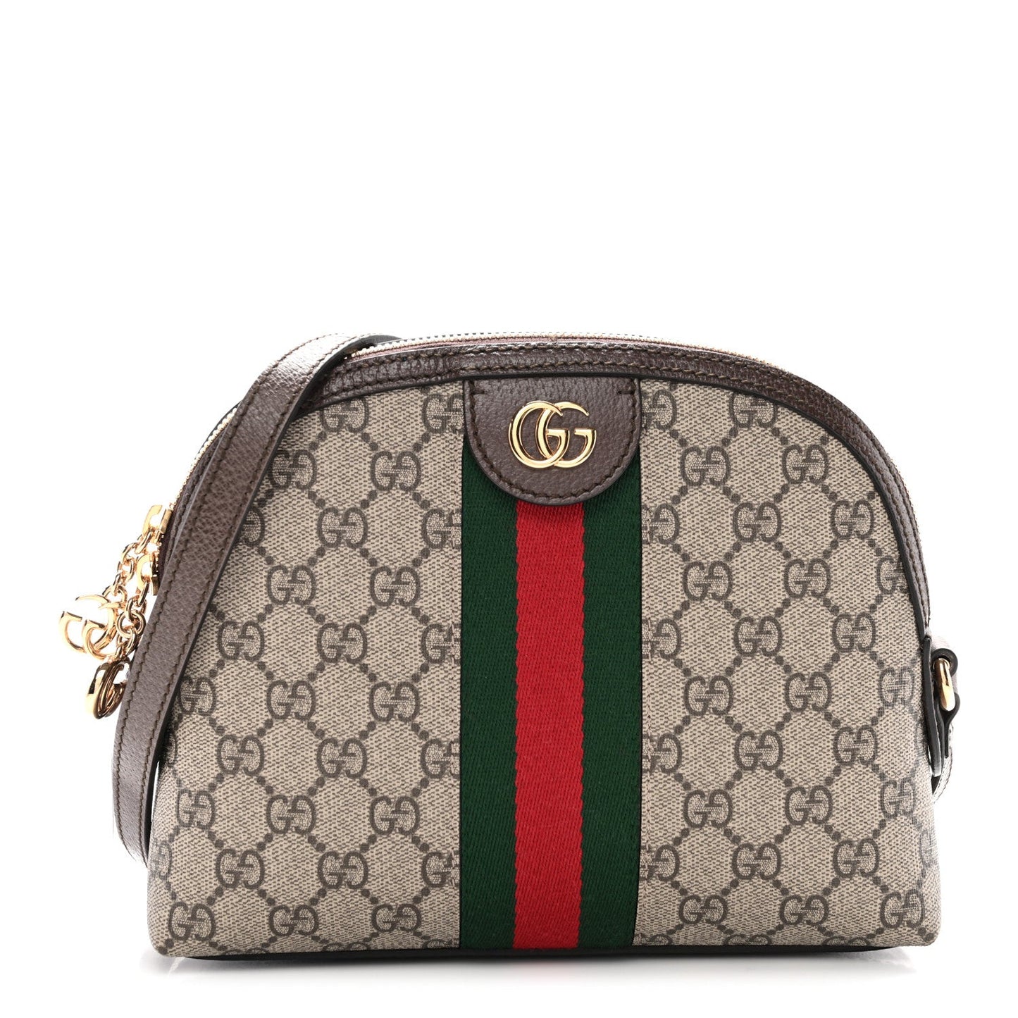 GG Supreme Monogram Textured Dollar Calfskin Web Small Ophidia Dome Shoulder Bag Beige Ebony New Acero