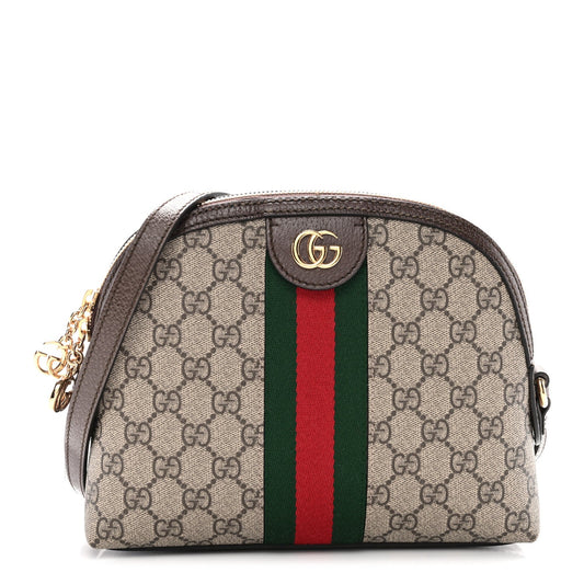 GG Supreme Monogram Textured Dollar Calfskin Web Small Ophidia Dome Shoulder Bag Beige Ebony New Acero