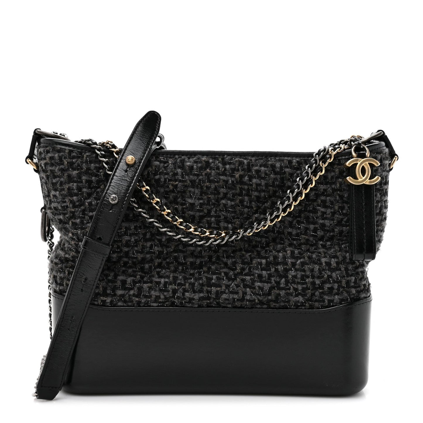 Tweed Calfskin Quilted Medium Gabrielle Hobo Black