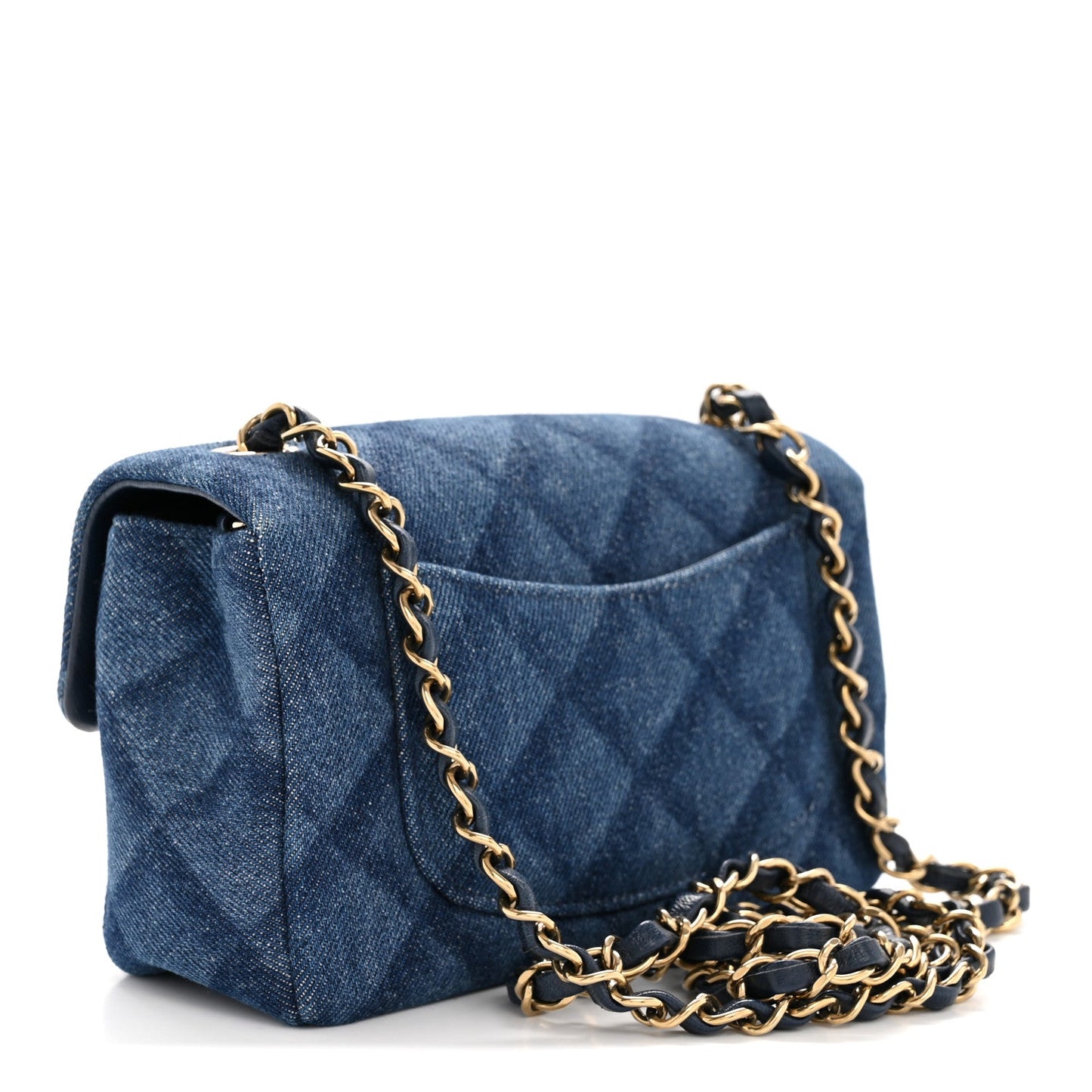 Printed Denim Quilted Mini Rectangular Flap Dark Blue