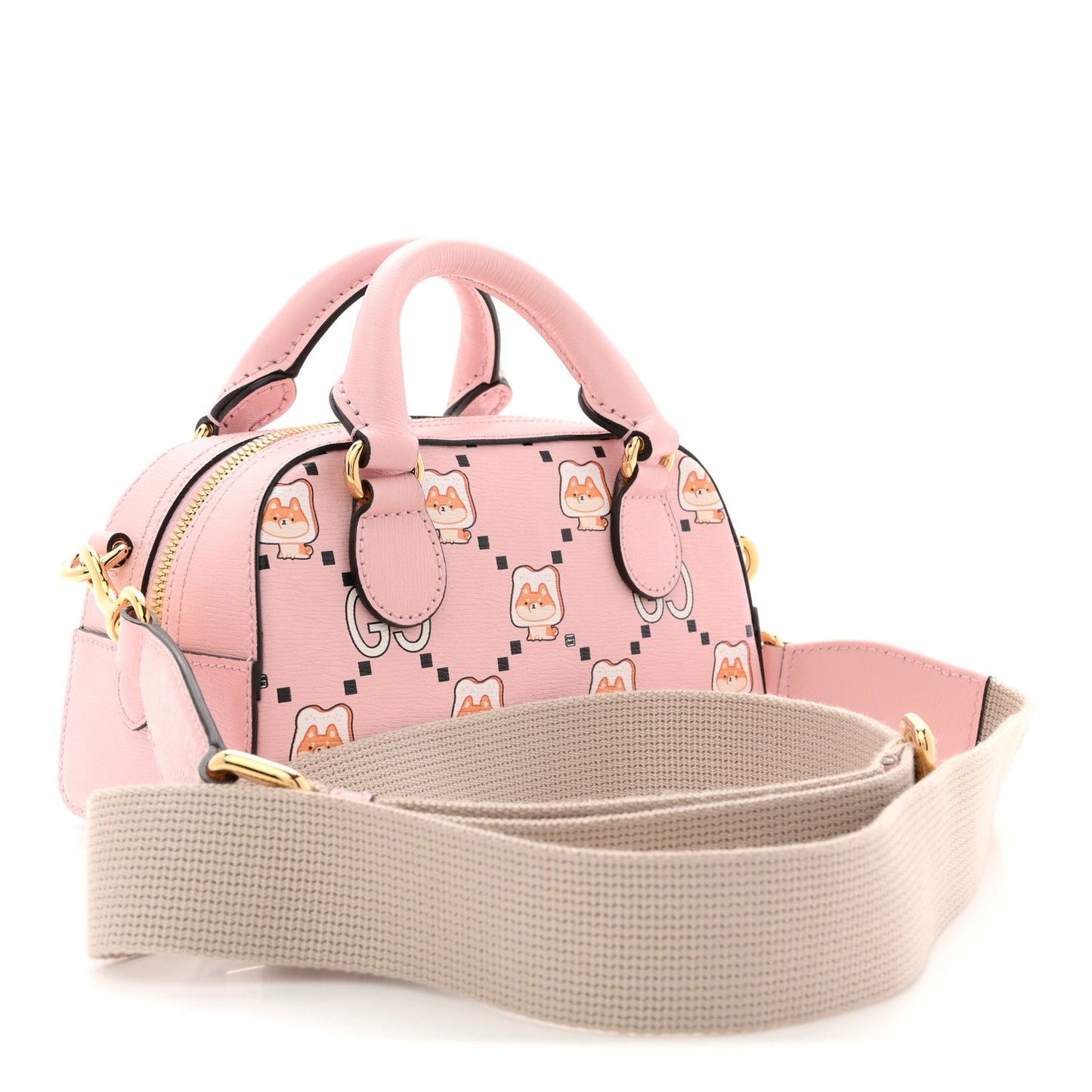 X PIKARAR Textured Dollar Calfskin Animal Print Mini Ophidia Top Handle Bowler Bag Pink Multicolor