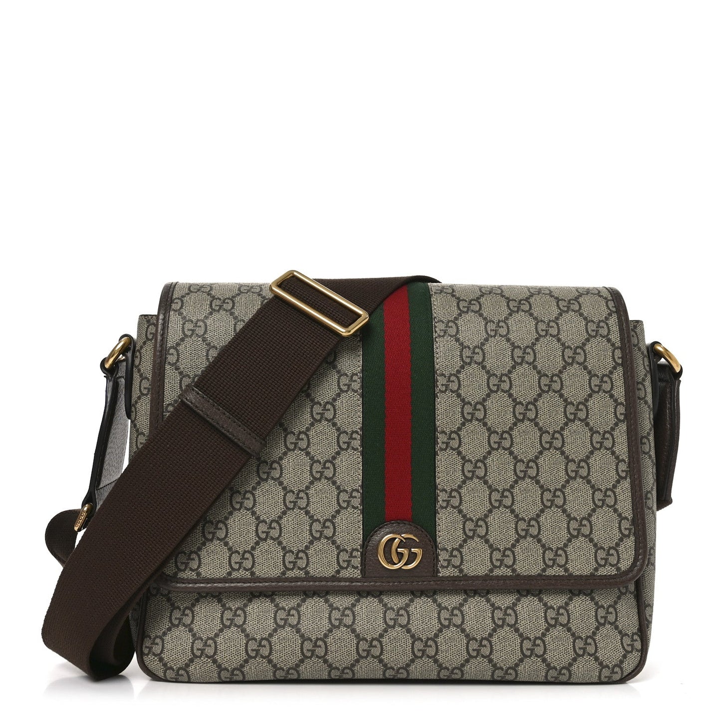 Tender GG Supreme Monogram Textured Dollar Calfskin Ophidia Messenger Bag Beige Ebony Dark Brown