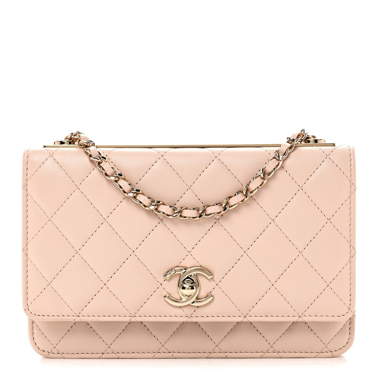 Lambskin Quilted Trendy CC Wallet On Chain WOC Light Beige