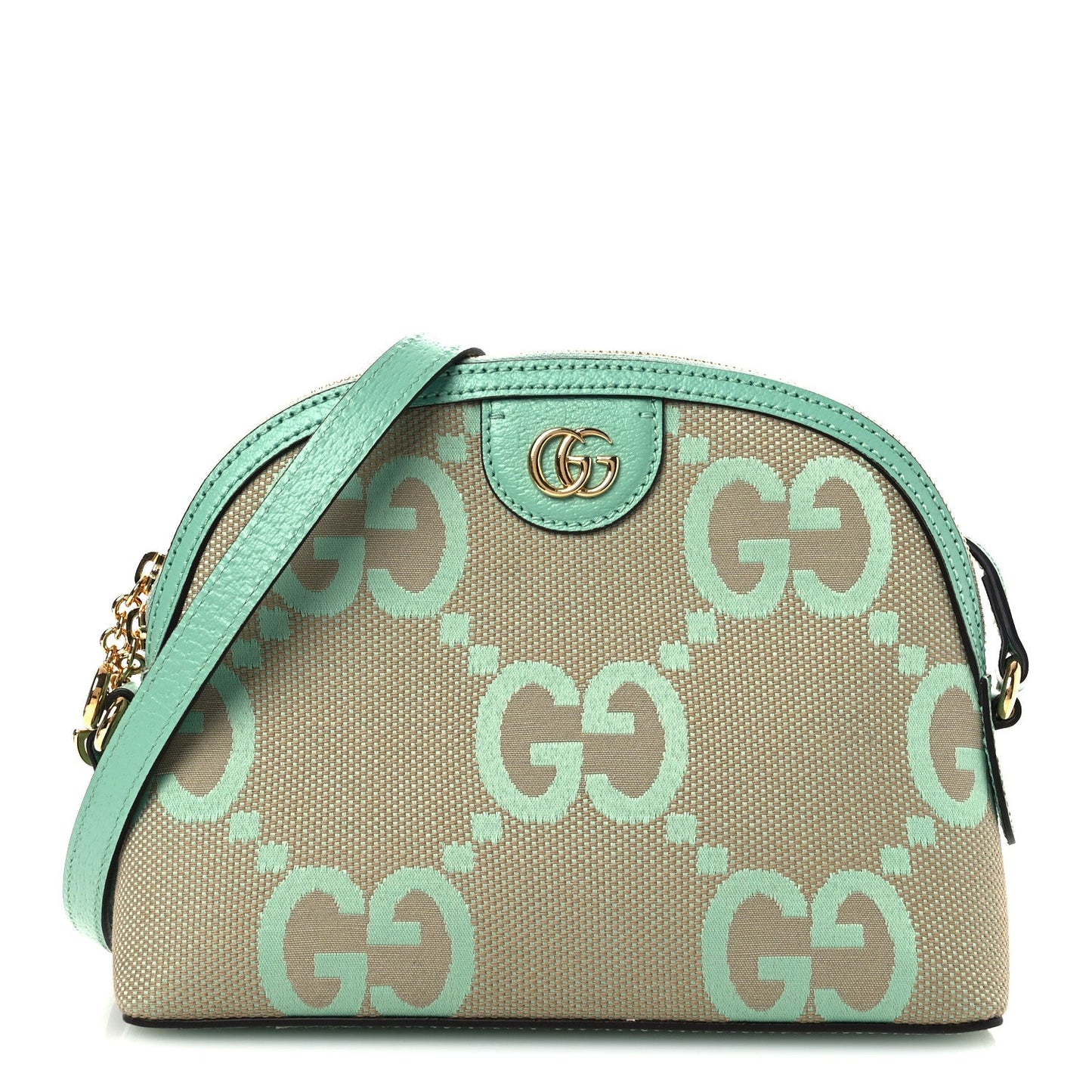 Monogram Jumbo GG Textured Dollar Calfskin Small Ophidia Dome Shoulder Bag Beige Pepperlight Mint