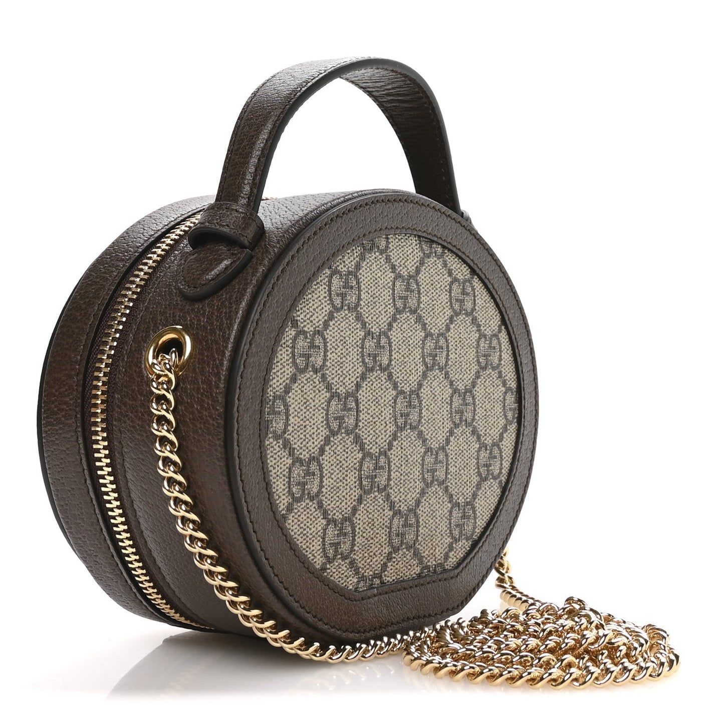 GG Supreme Monogram Top Handle Web Mini Ophidia Round Shoulder Bag Brown