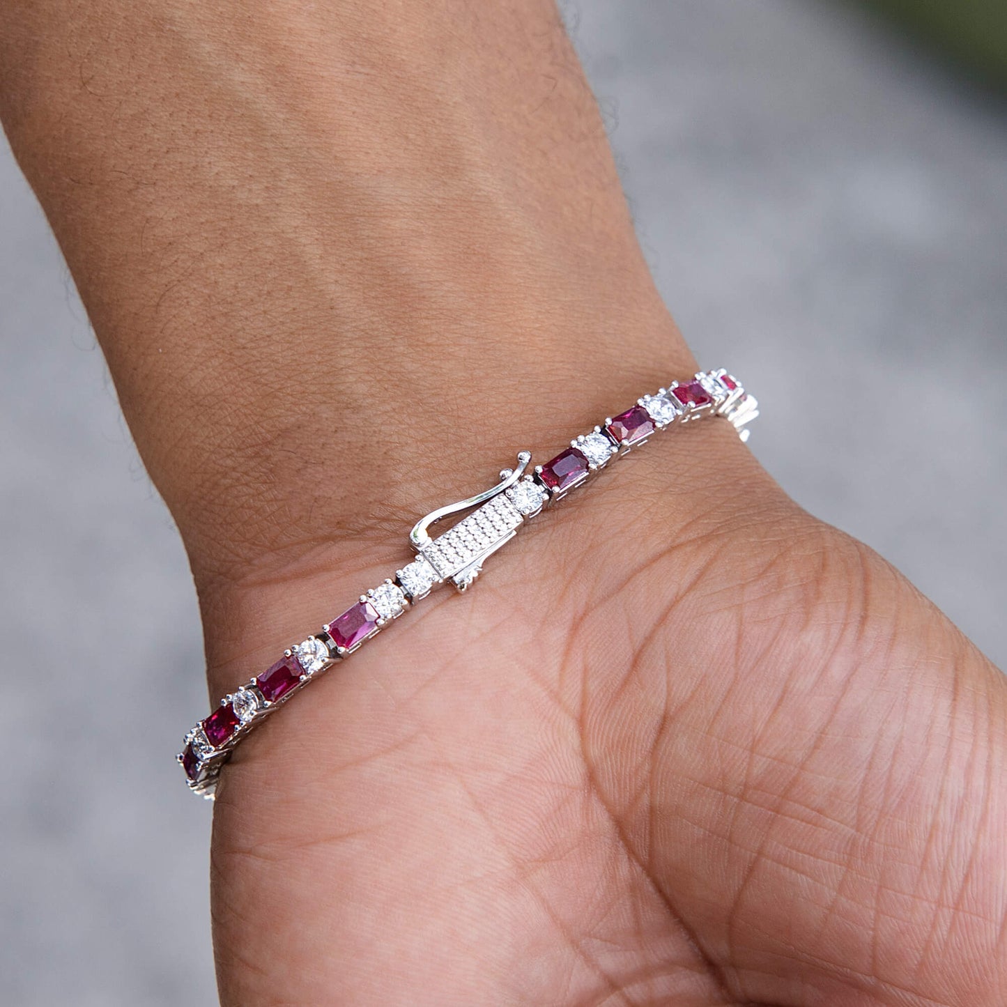 Ruby Baguette Tennis Bracelet in White Gold - 4MM