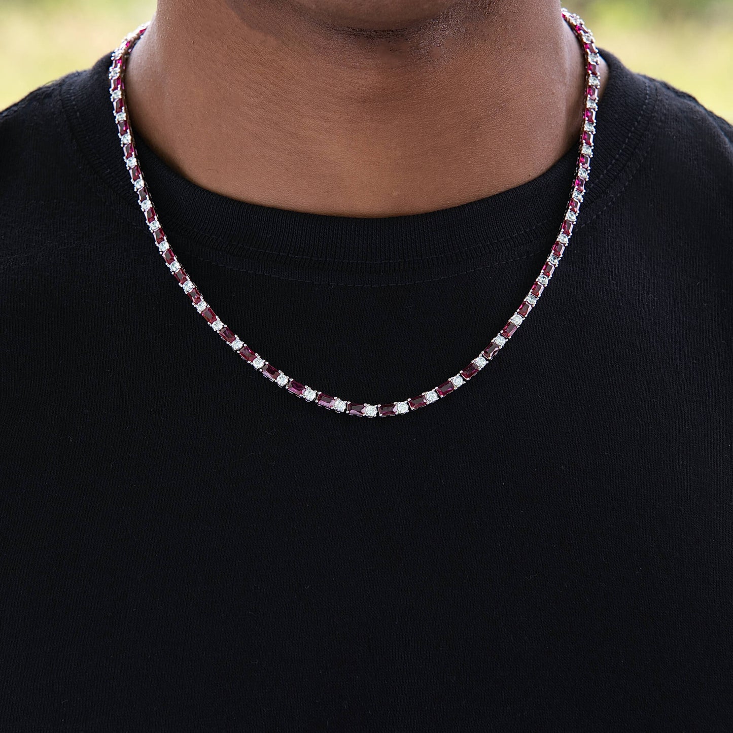 Ruby Baguette Tennis Chain in White Gold - 4MM