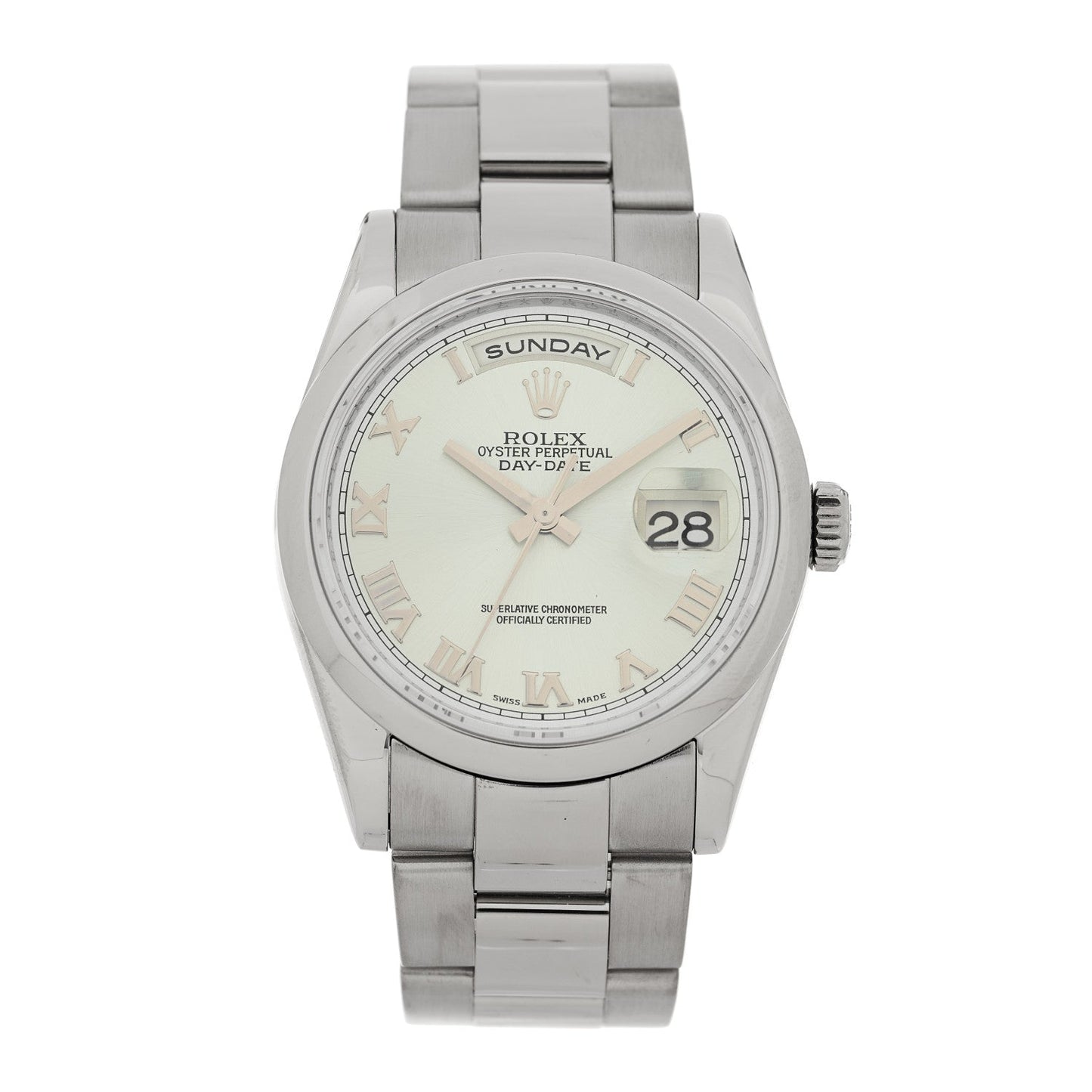 18K White Gold 36mm Oyster Perpetual Day-Date Watch Ice Blue Roman 118209