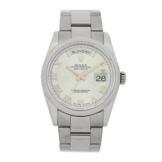 18K White Gold 36mm Oyster Perpetual Day-Date Watch Ice Blue Roman 118209