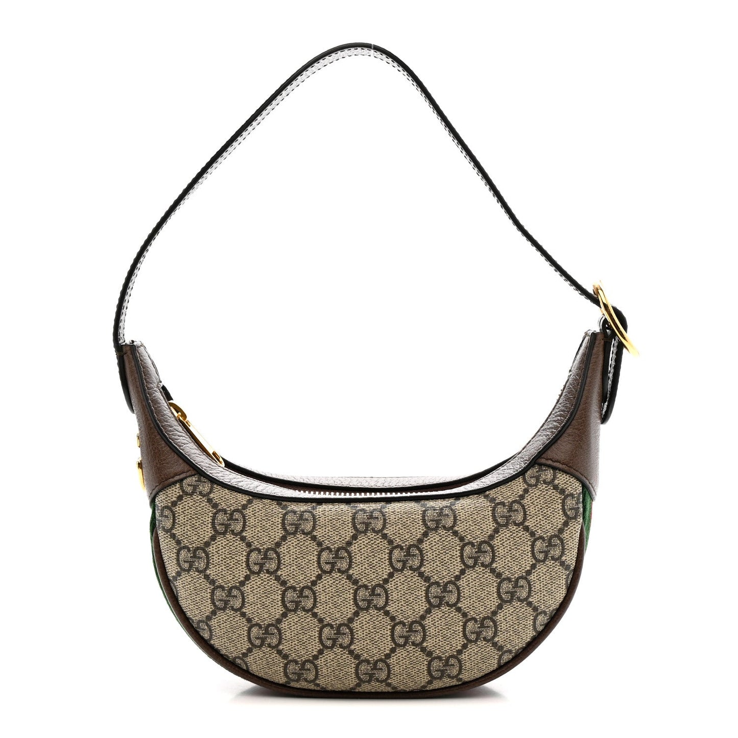 GG Supreme Monogram Textured Calfskin Web Mini Ophidia Half Moon Hobo Beige Ebony New Acero