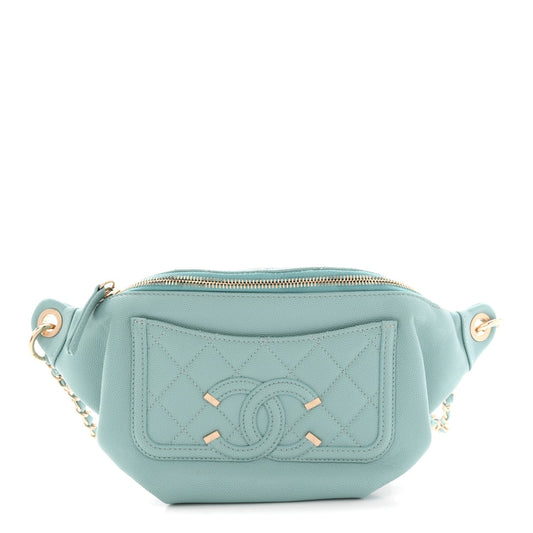 Caviar Quilted Filigree Waist Bag Light Blue