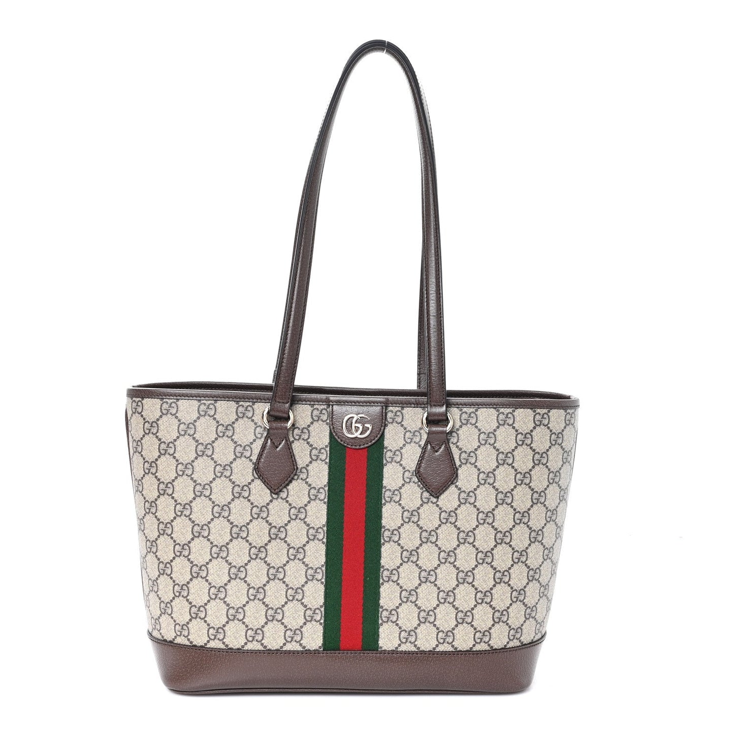 GG Supreme Monogram Textured Calfskin Web Small Ophidia Shoulder Tote Bag Beige Ebony New Acero