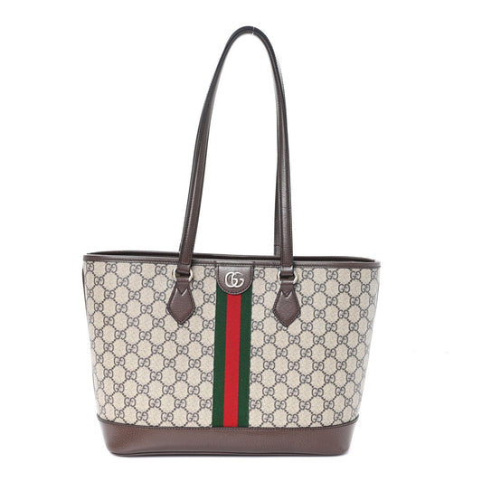 GG Supreme Monogram Textured Calfskin Web Small Ophidia Shoulder Tote Bag Beige Ebony New Acero