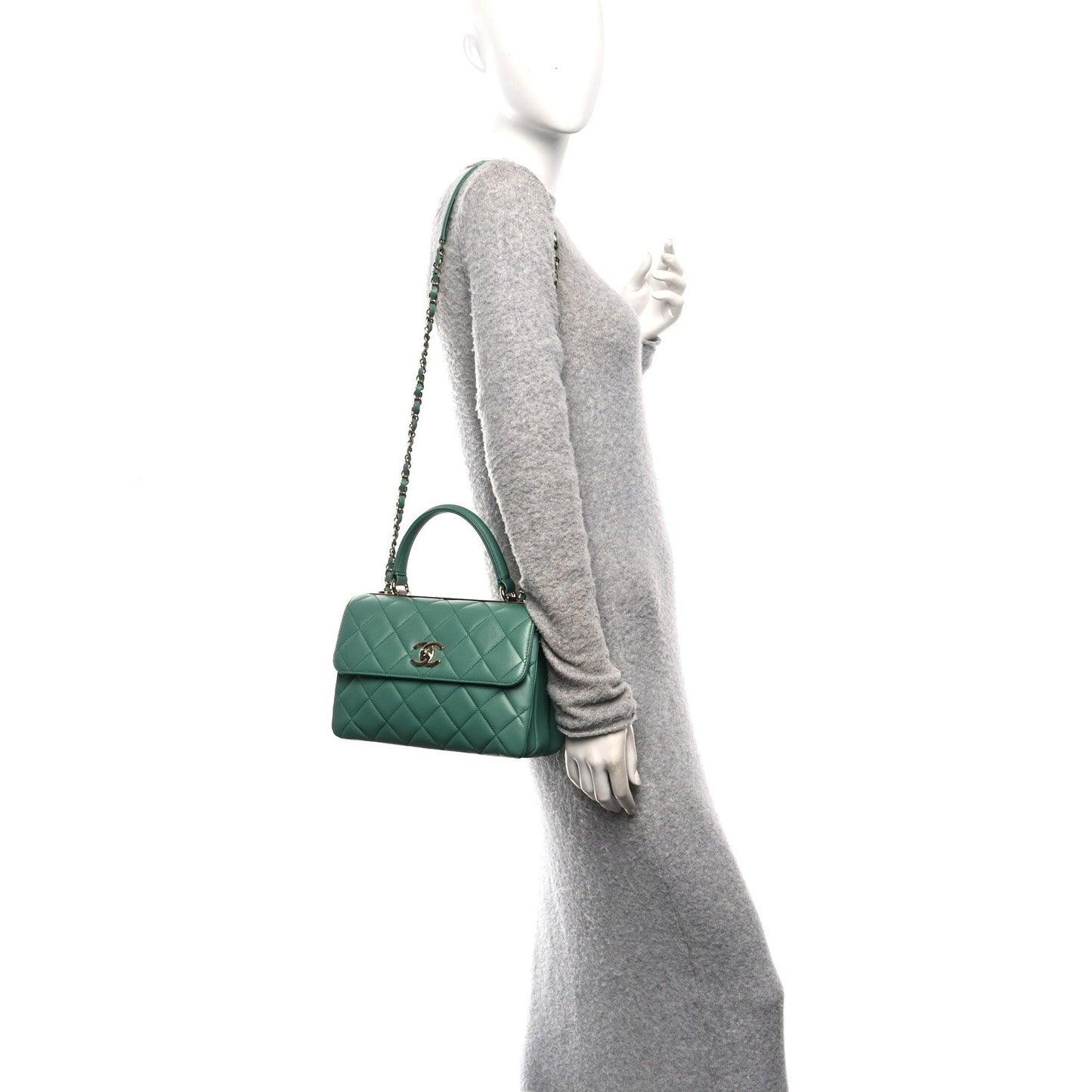 Lambskin Quilted Small Trendy CC Flap Dual Handle Bag Light Green