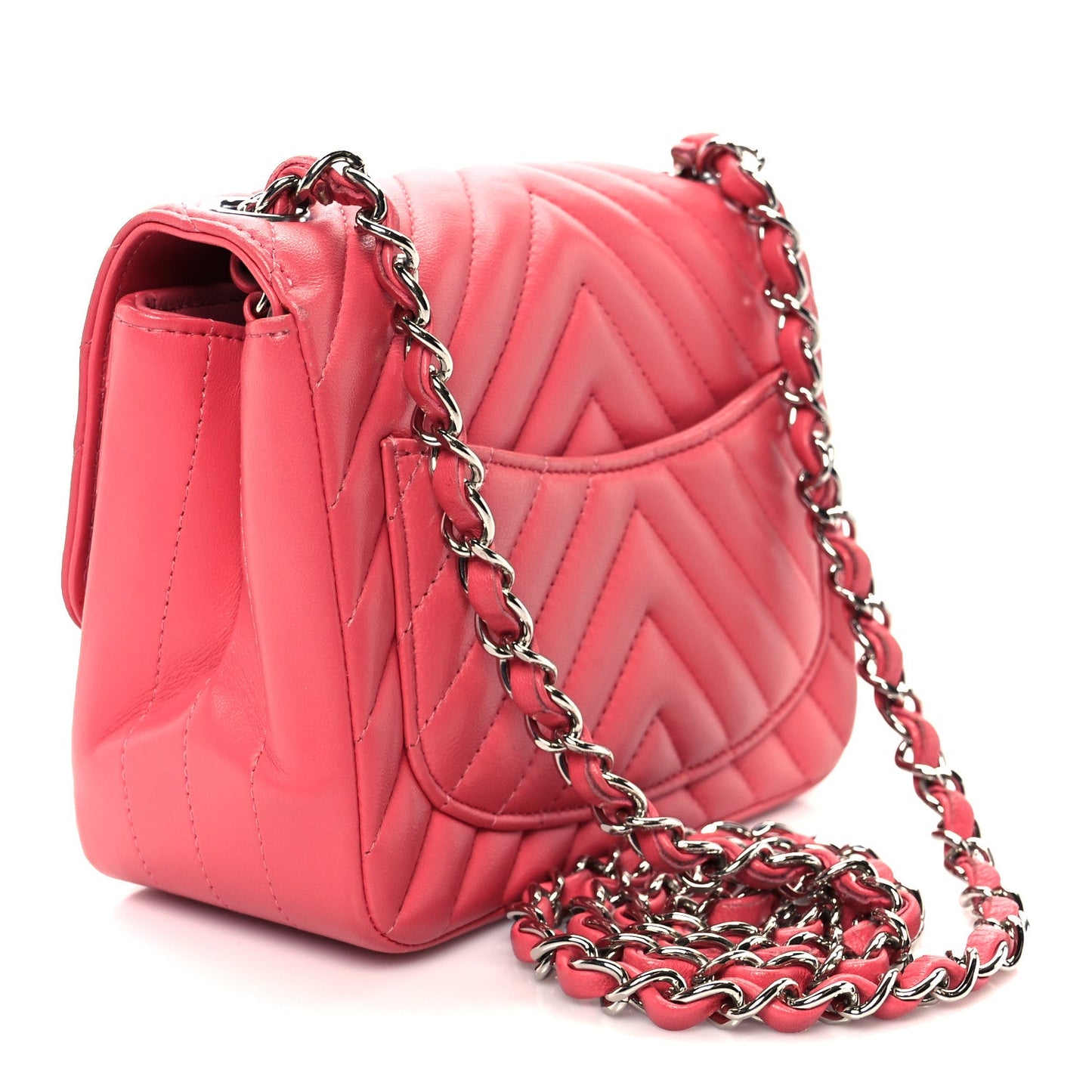 Lambskin Chevron Quilted Mini Square Flap Pink