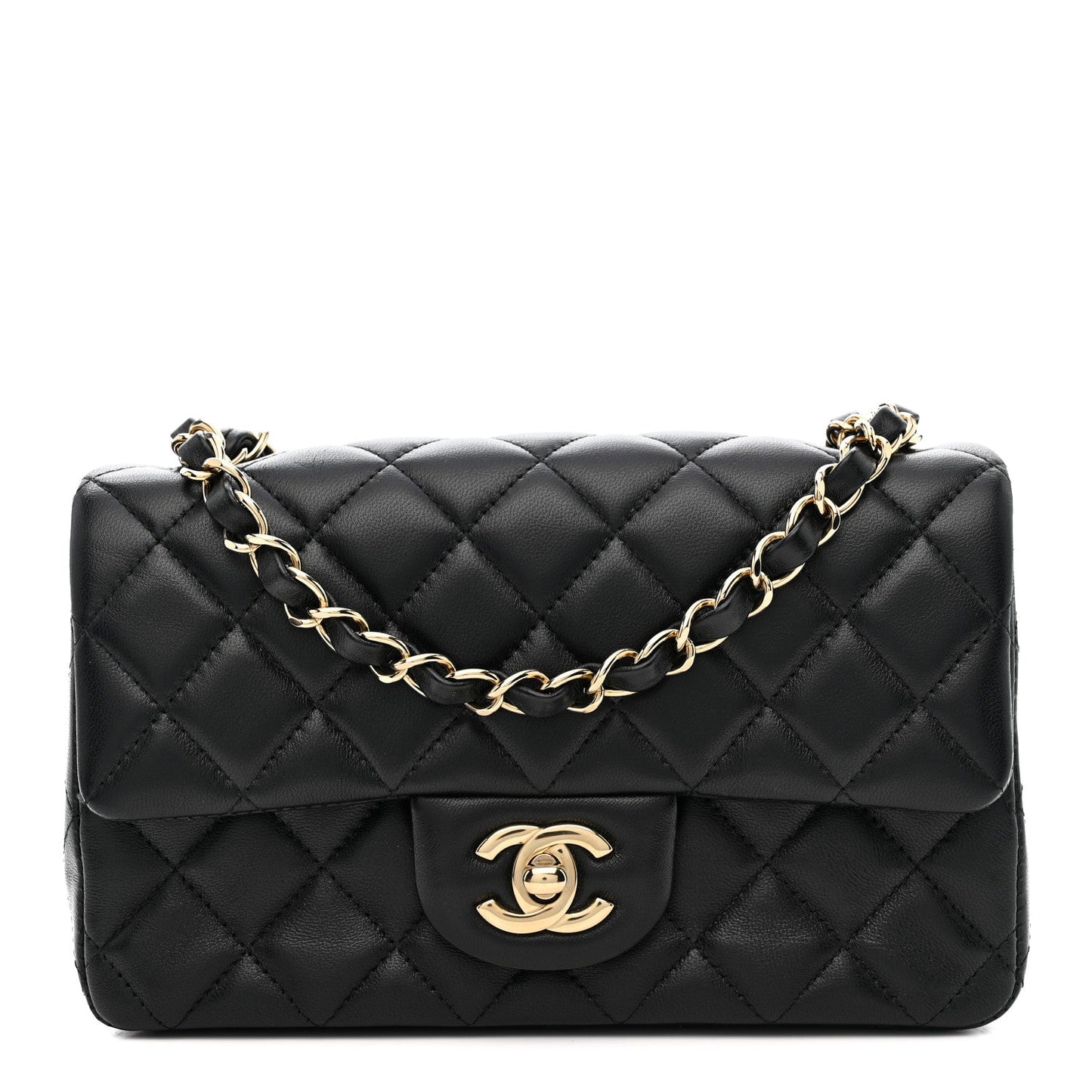 Lambskin Quilted Mini Rectangular Flap Black