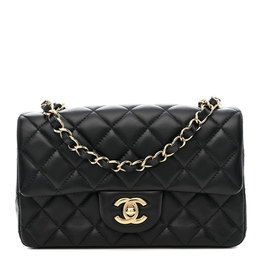 Lambskin Quilted Mini Rectangular Flap Black