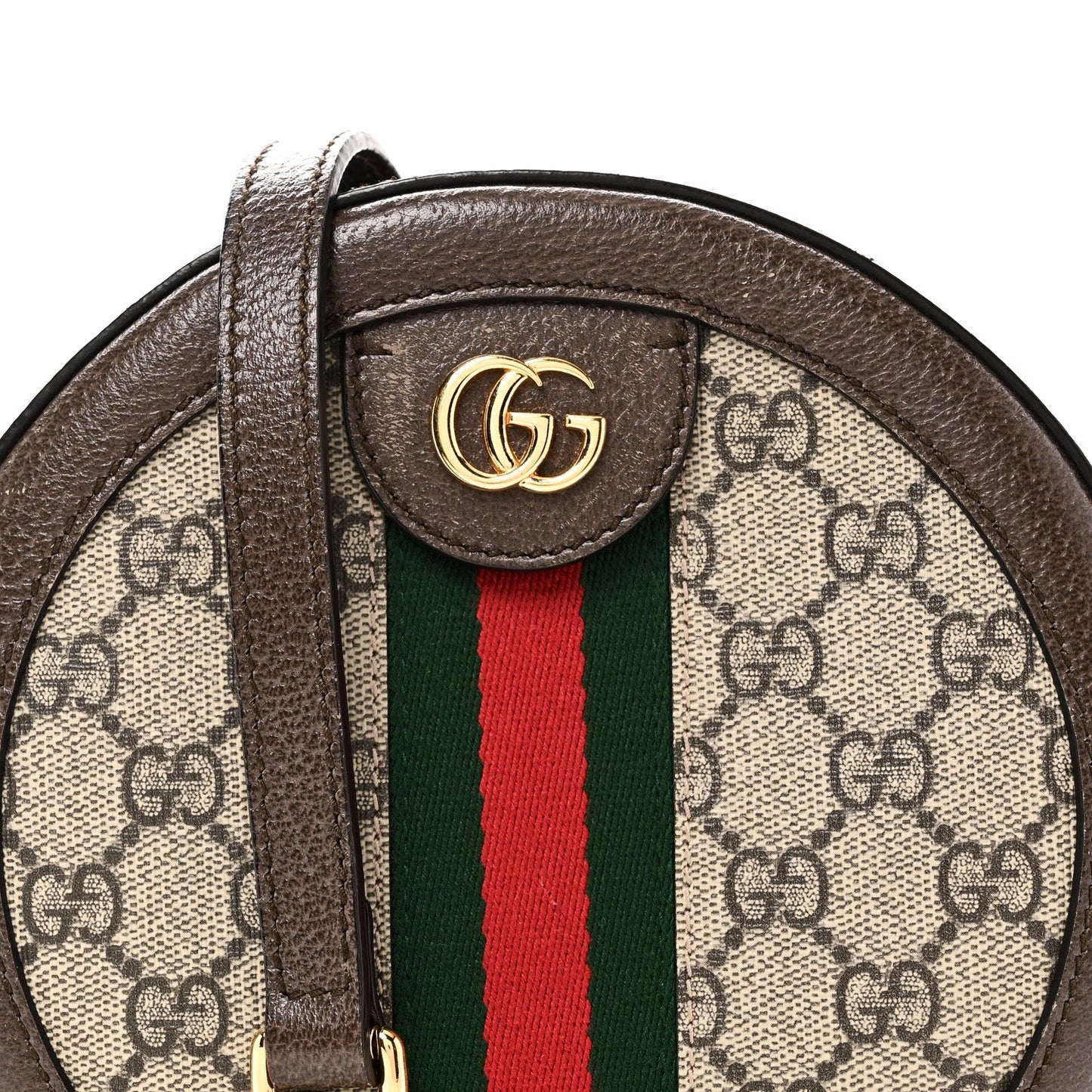 GG Supreme Monogram Web Mini Ophidia Round Shoulder Bag Brown
