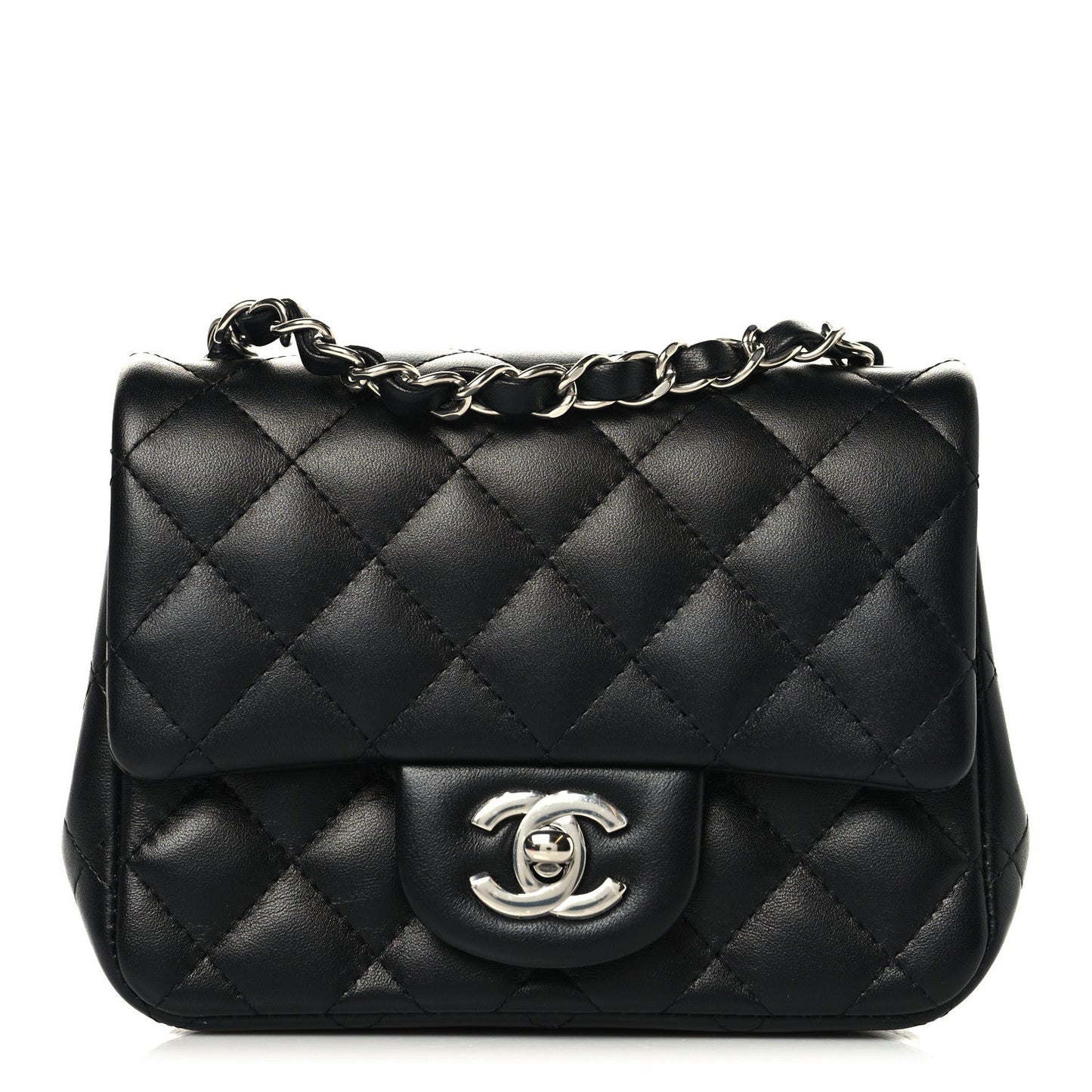 Lambskin Quilted Mini Square Flap Black