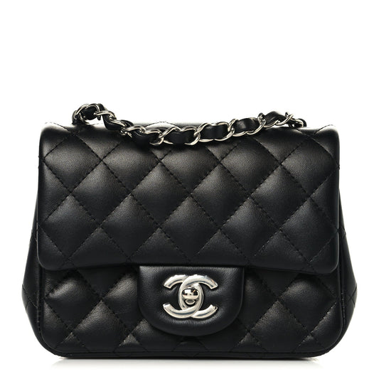 Lambskin Quilted Mini Square Flap Black