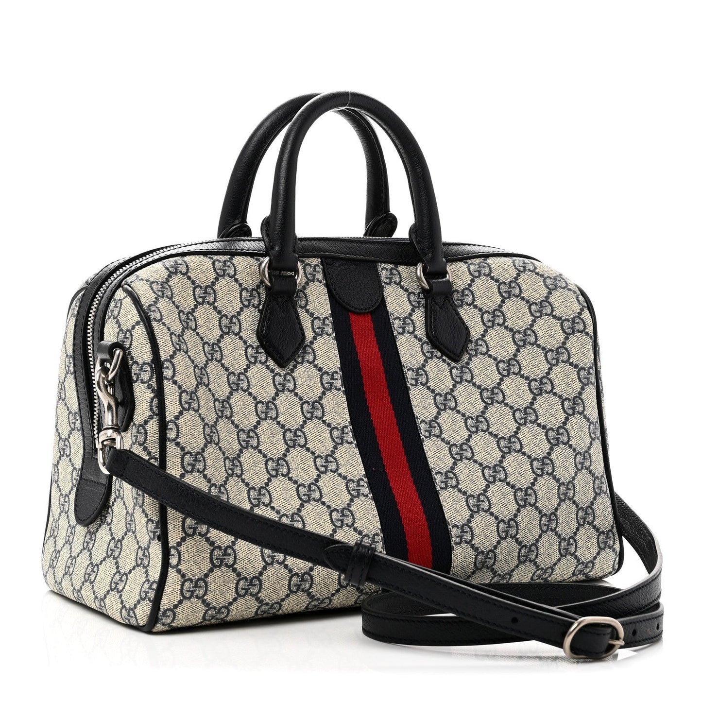 GG Supreme Monogram Web Medium Ophidia Top Handle Bag Beige Blue