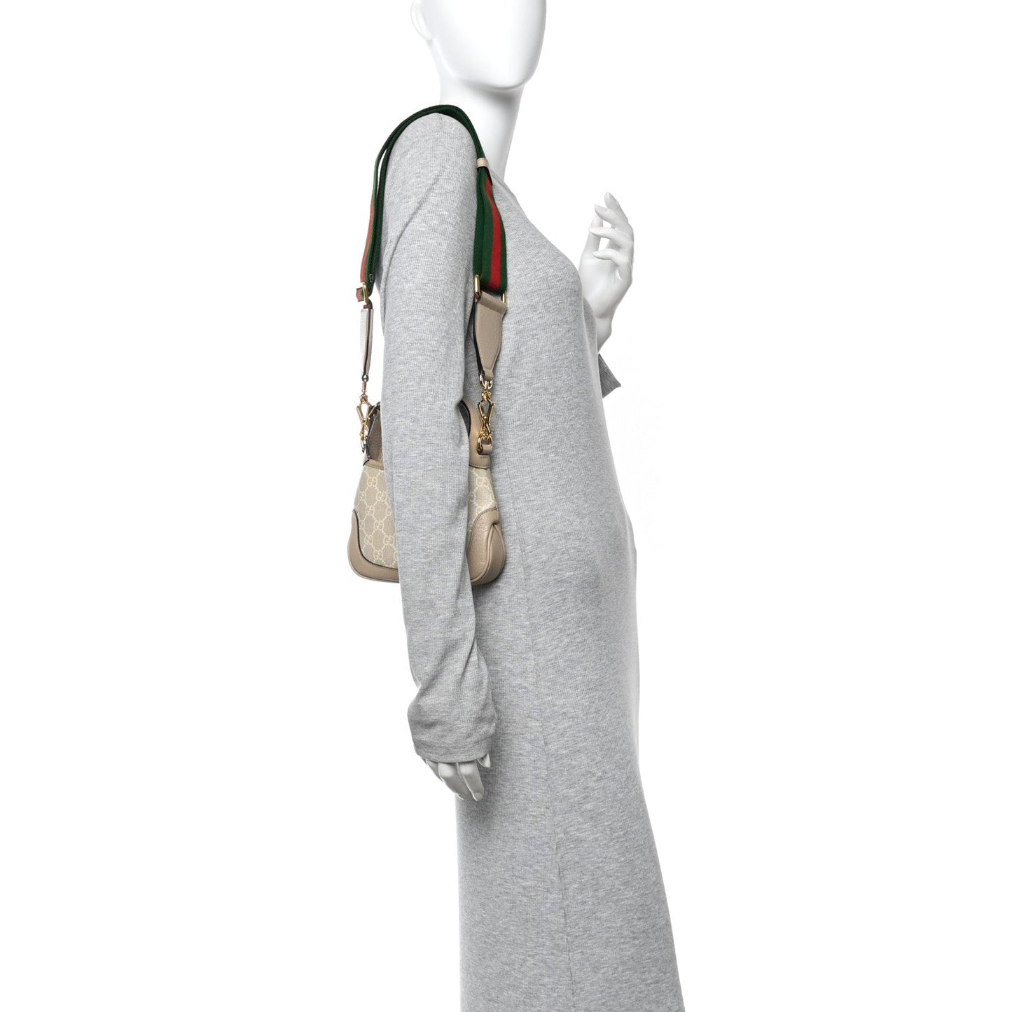GG Supreme Monogram Textured Dollar Calfskin Mini Jackie 1961 Hobo Beige Mystic White Oatmeal