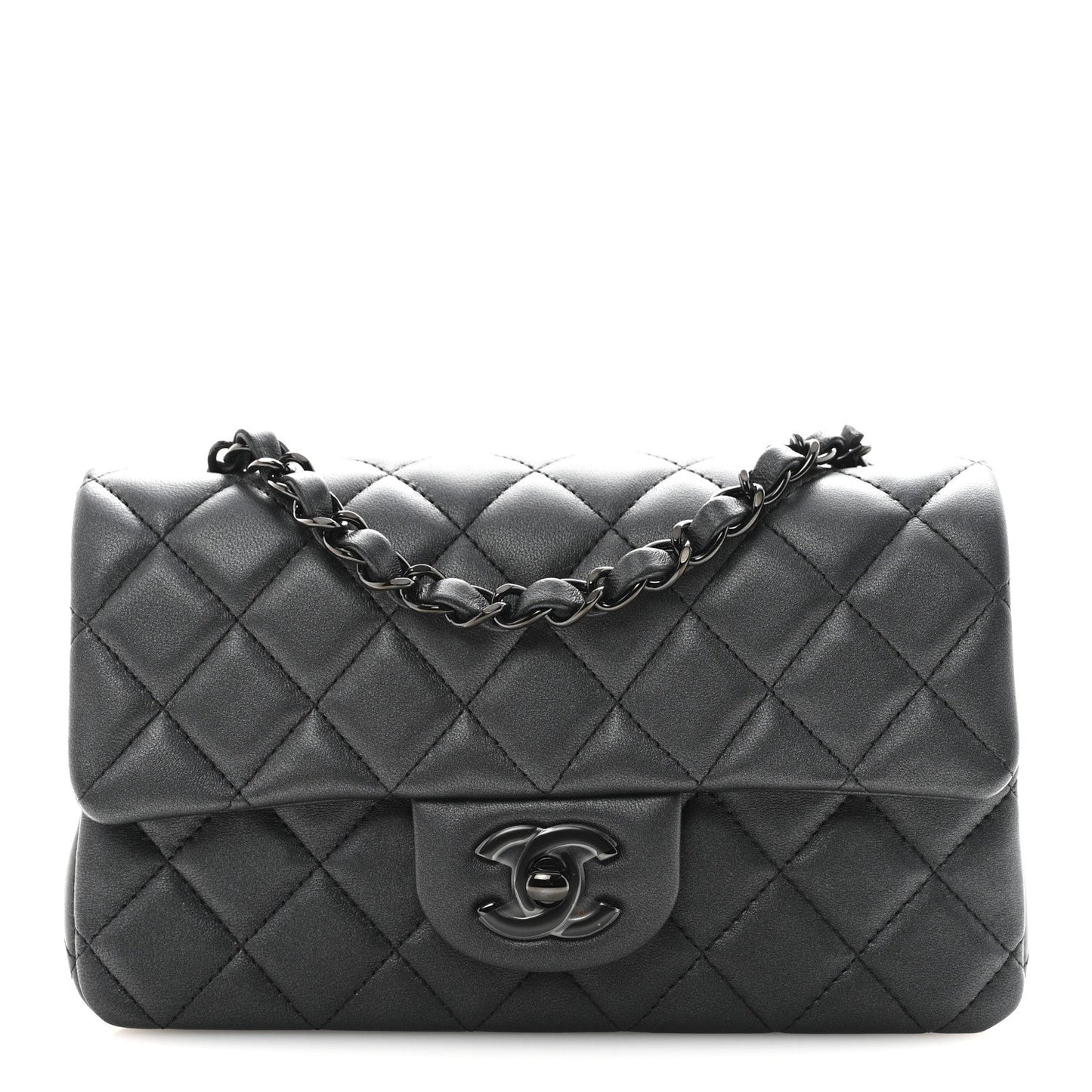 Pearly Lambskin Quilted Mini Rectangular Flap So Black