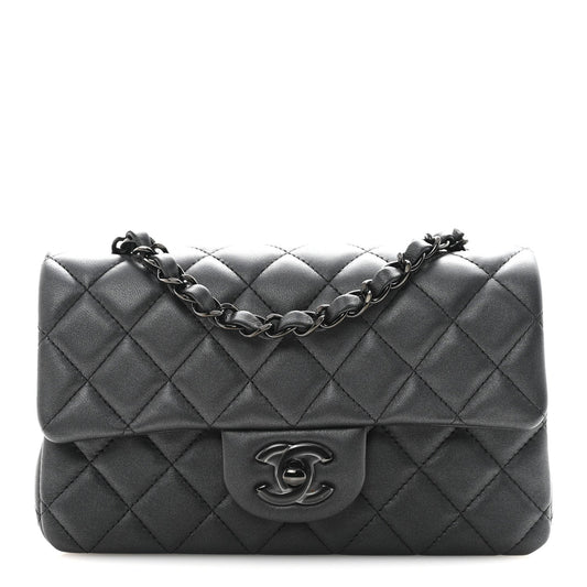 Pearly Lambskin Quilted Mini Rectangular Flap So Black