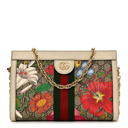 GG Supreme Monogram Flora Web Small Ophidia Chain Shoulder Bag White