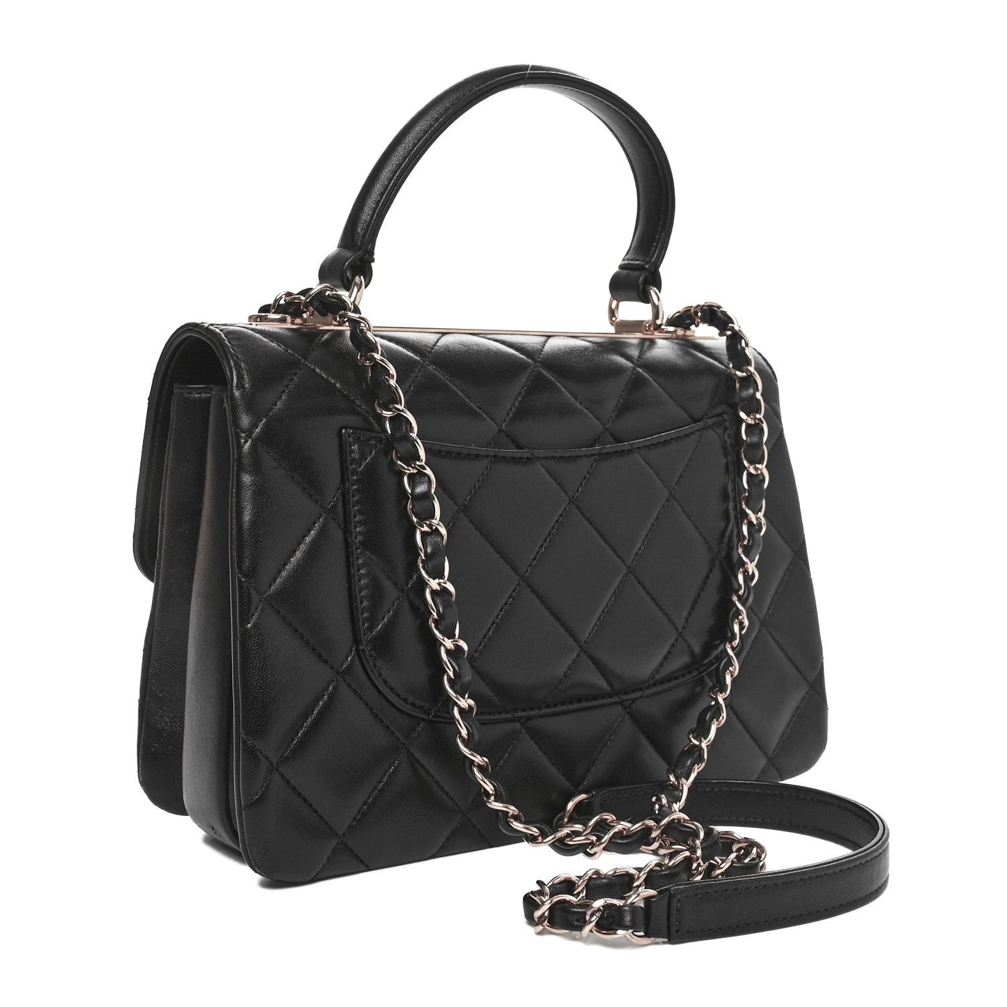 Lambskin Quilted Small Trendy CC Dual Handle Flap Bag Black