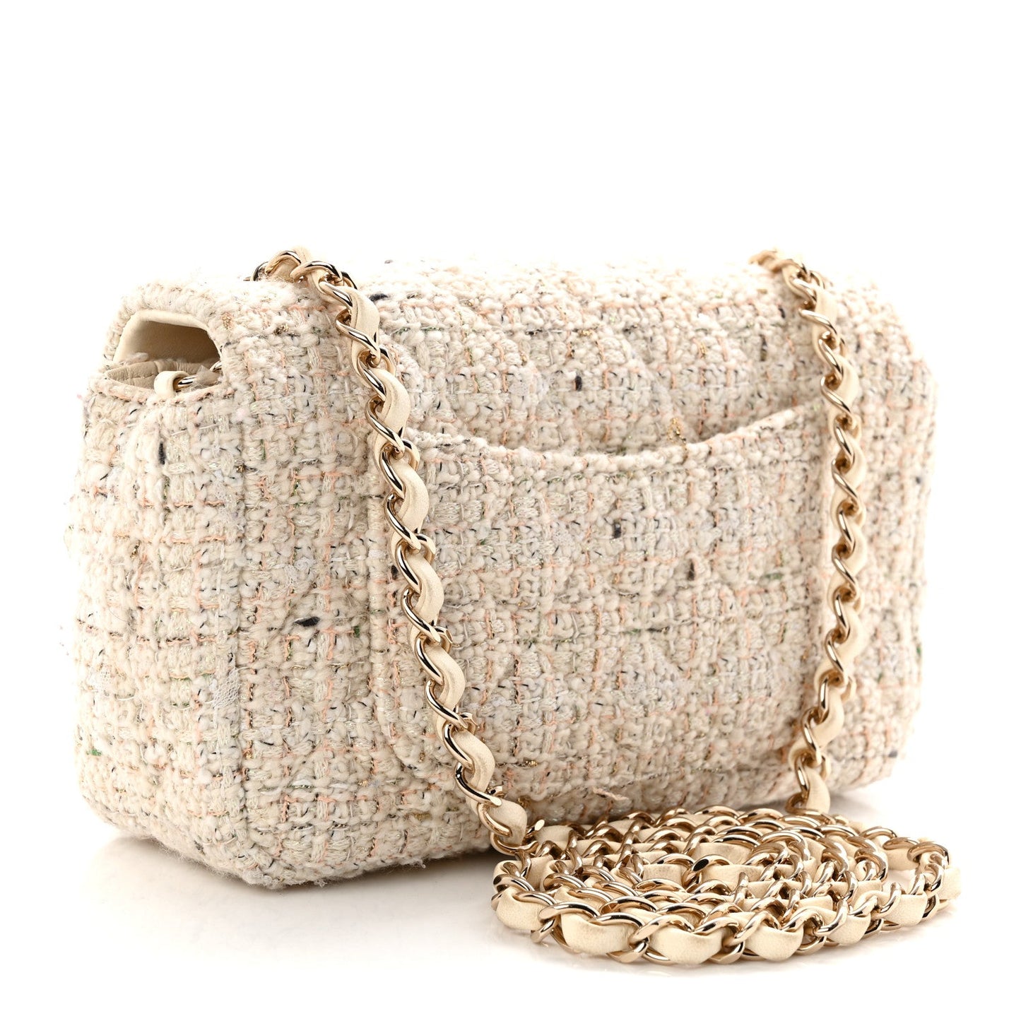 Tweed Quilted Mini Rectangular Flap Off White