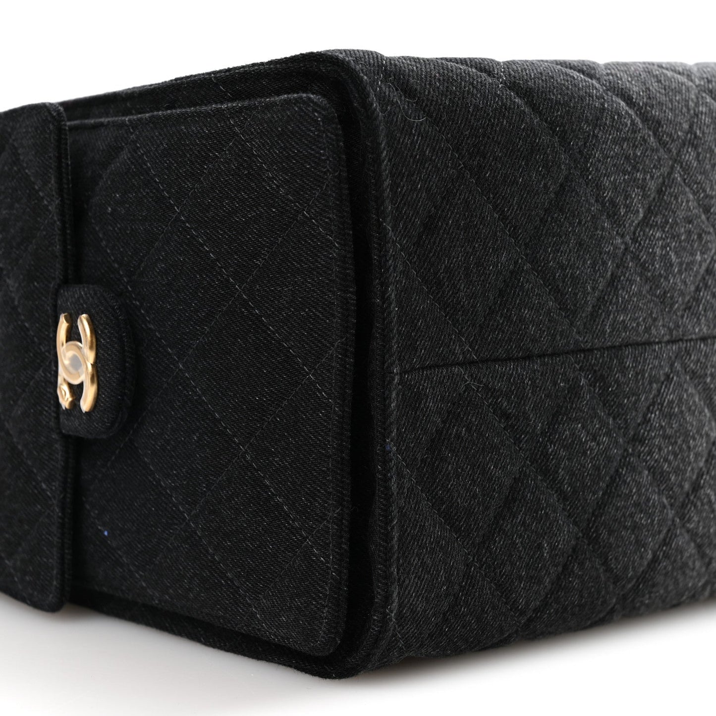 Washed Denim Quilted Medium Chanel 25 Handbag Black