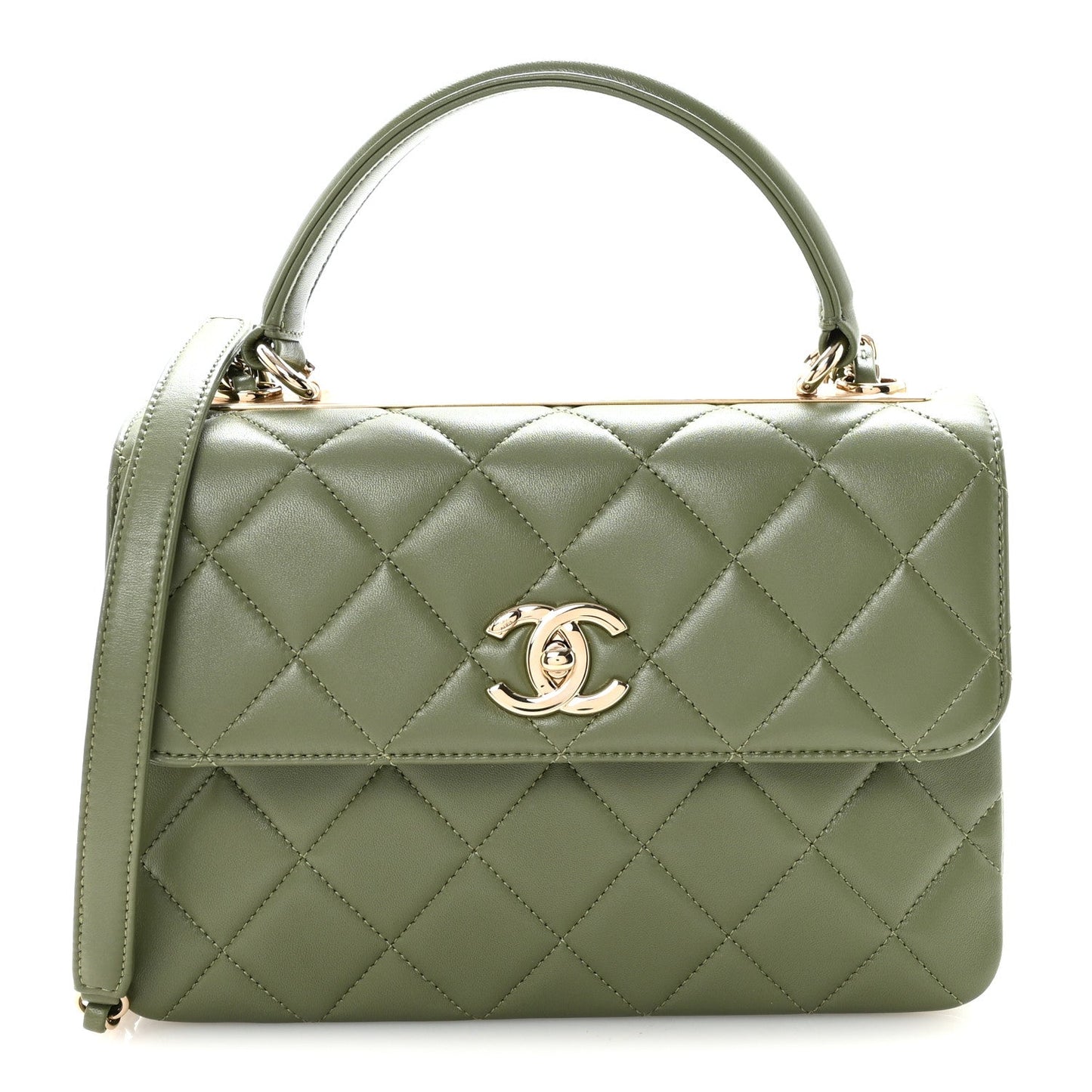 Lambskin Quilted Small Trendy CC Flap Dual Handle Bag Green