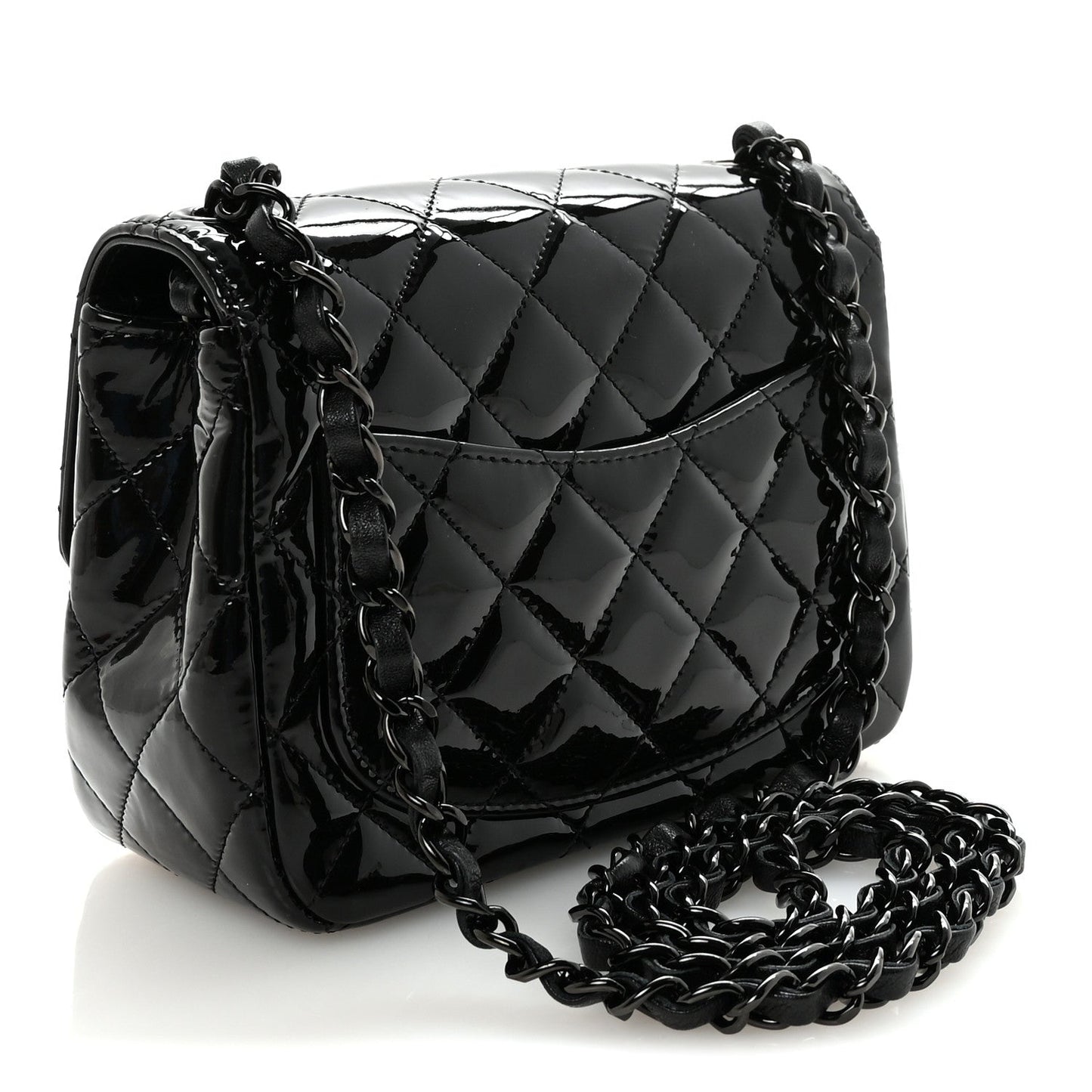 Patent Calfskin Quilted Mini Square Flap So Black