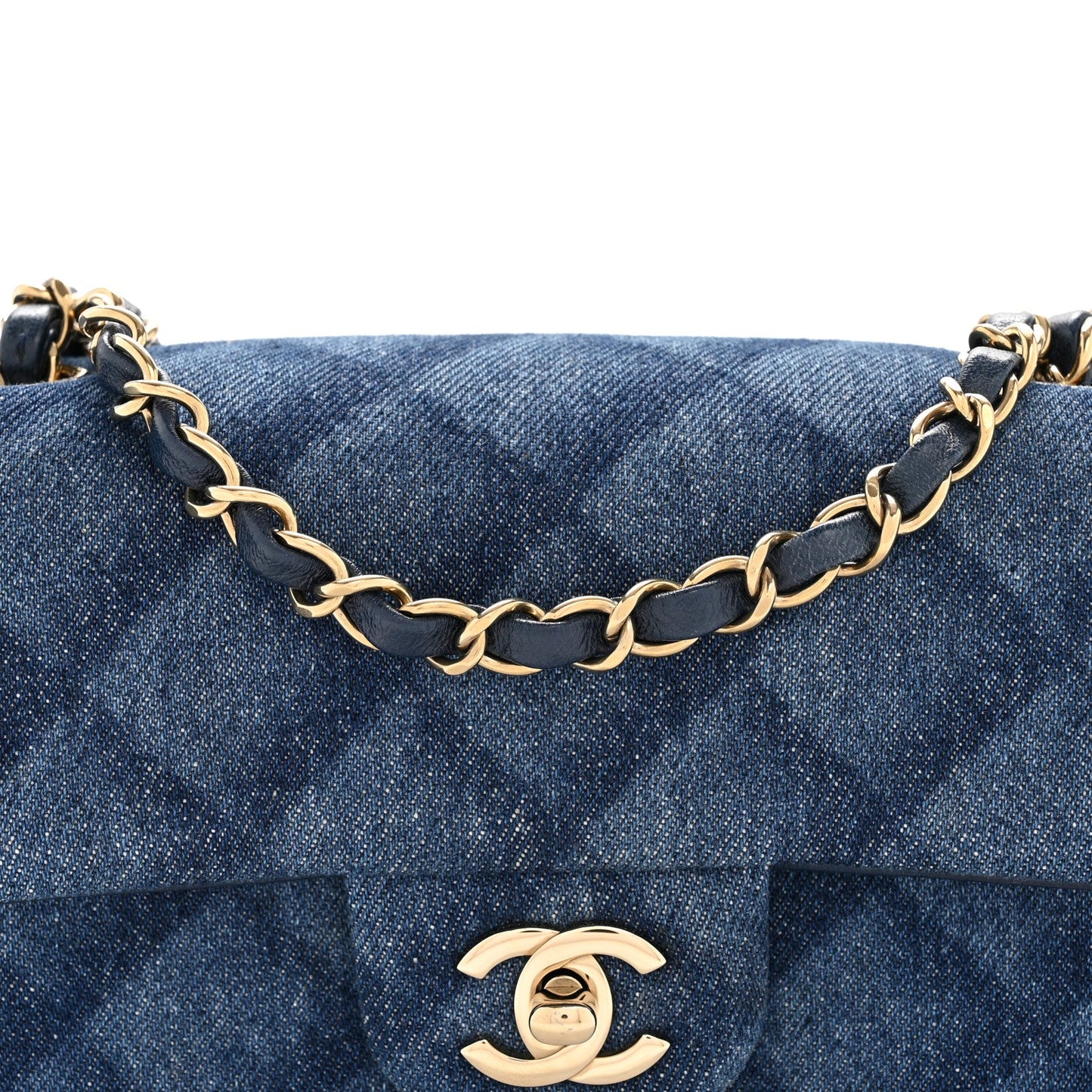 Printed Denim Quilted Mini Rectangular Flap Dark Blue
